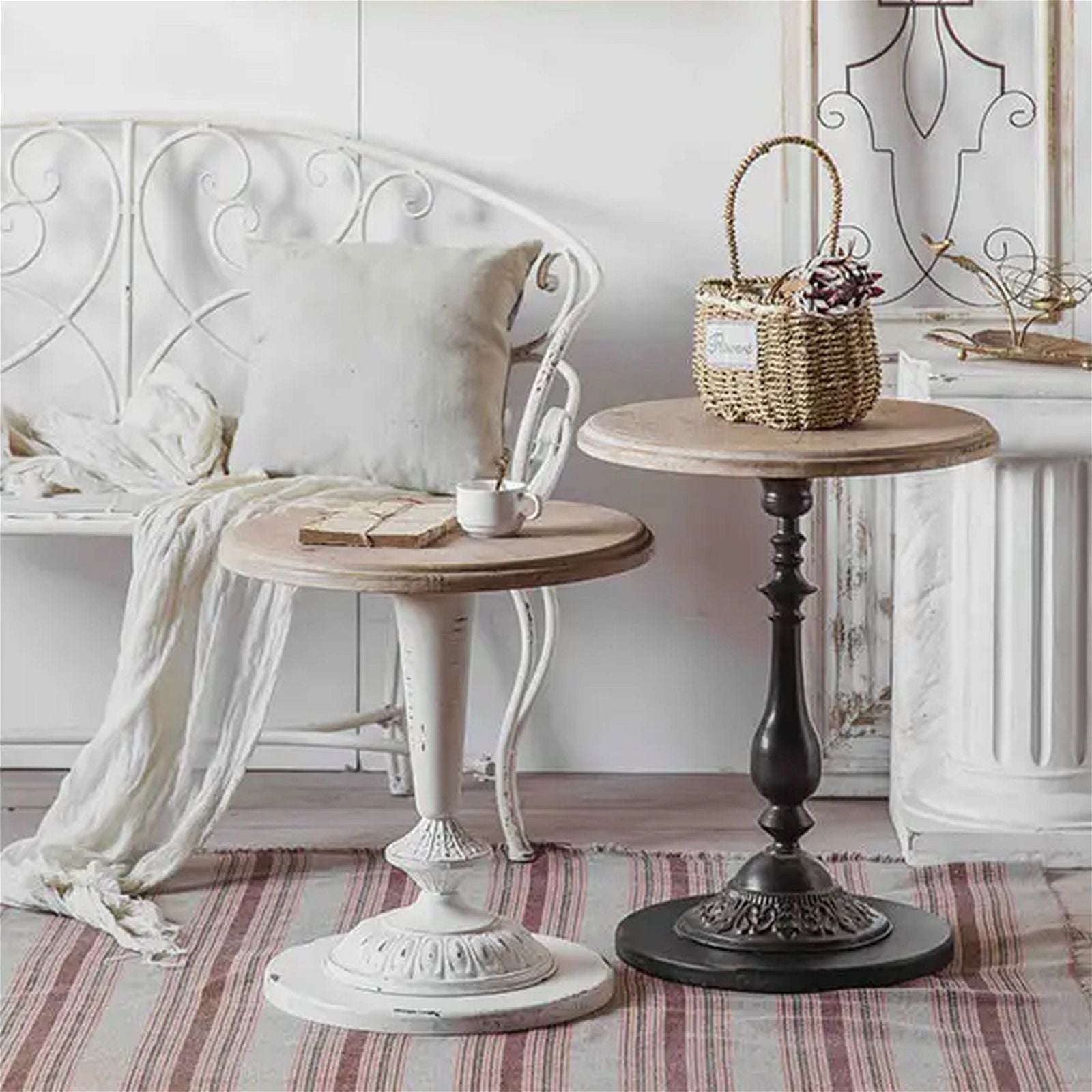 Criterion Beth End Table - 490mm Raw Pine Top with White Legs - Perfect for Living Room, Bedroom, or Office Side Table
