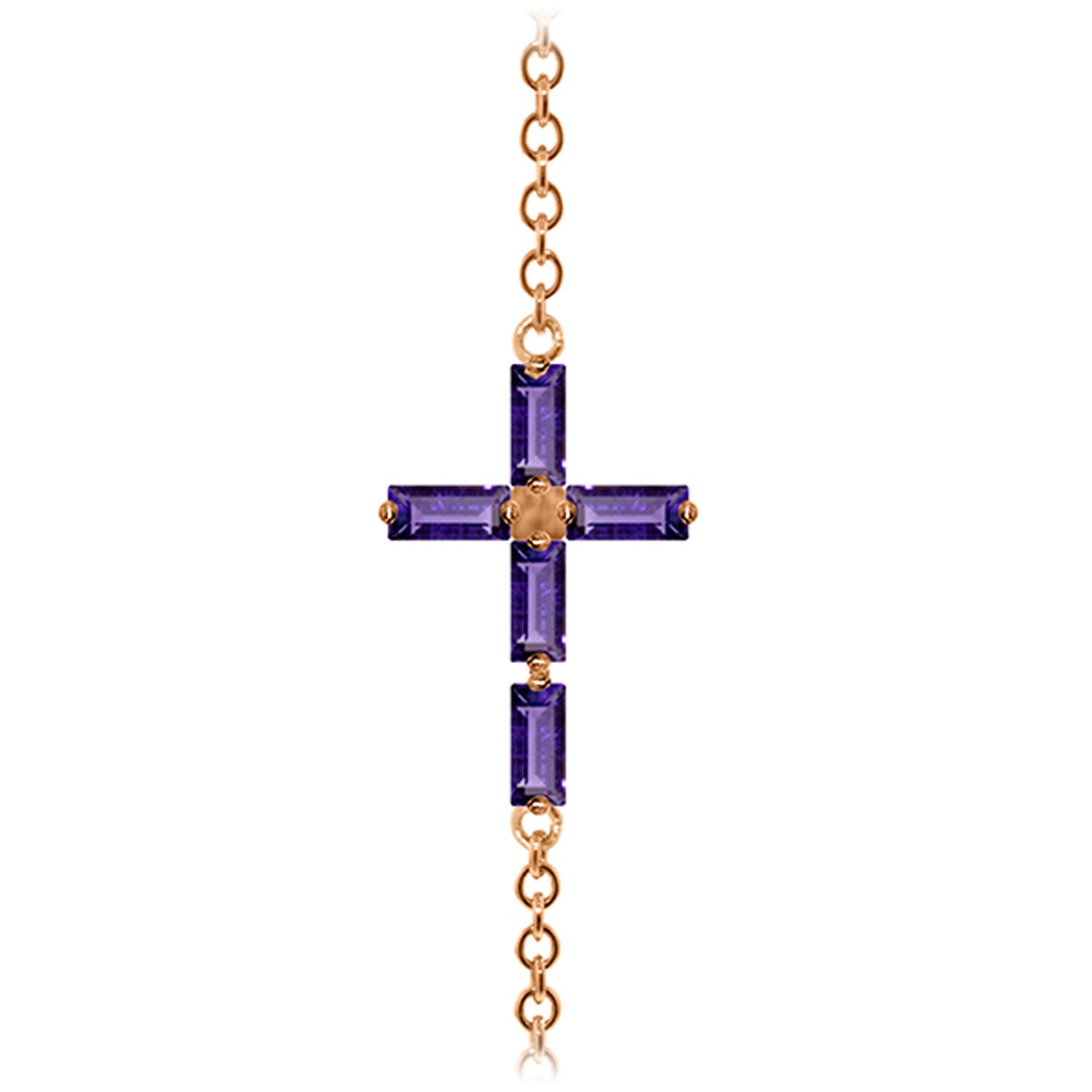 14K Rose Gold GG Amethyst Cross Bracelet for Women - Elegant Religious Jewelry Gift for Christmas, Baptism & Everyday Wear