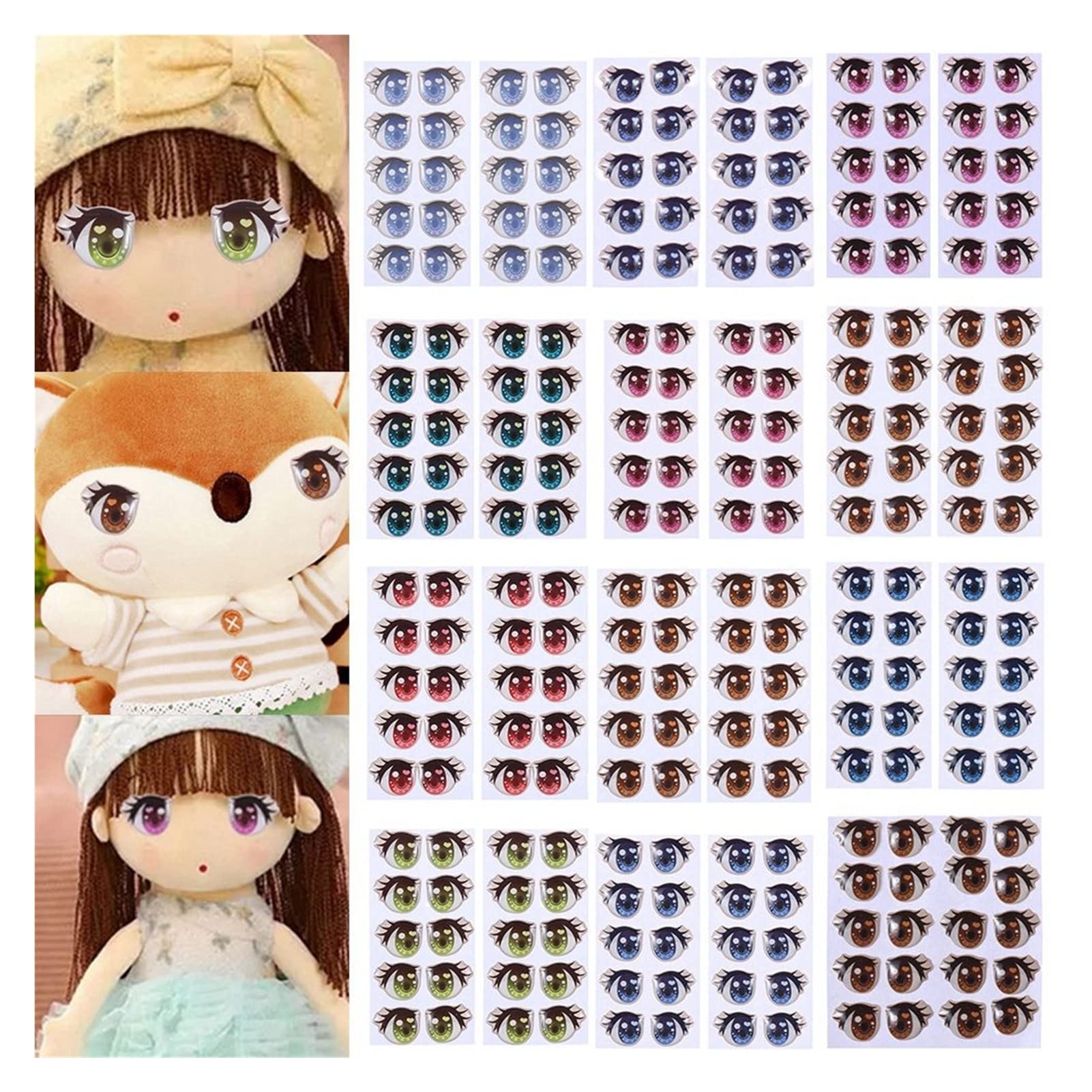 Cute Doll Eyelashes & Eyes Stickers - Anime Figurine Face Decals for DIY Clay Crafts