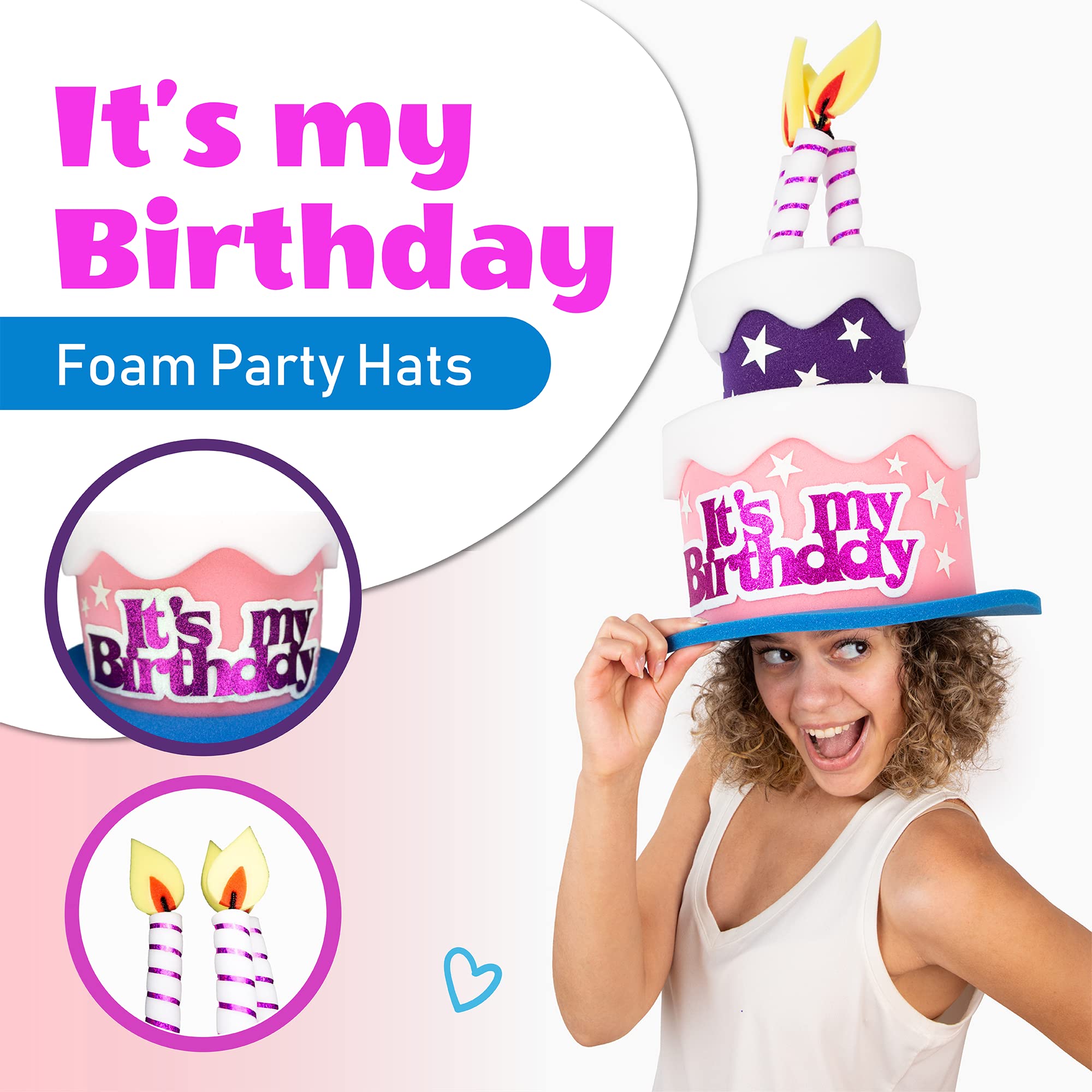 Funny Silly Foam Party Hats for Men & Women - Unisex Adult Birthday Cake Hat for Crazy Hat Day, Fancy Dress & Birthday Parties - Perfect for Costume Parties, Themed Events & Celebrations