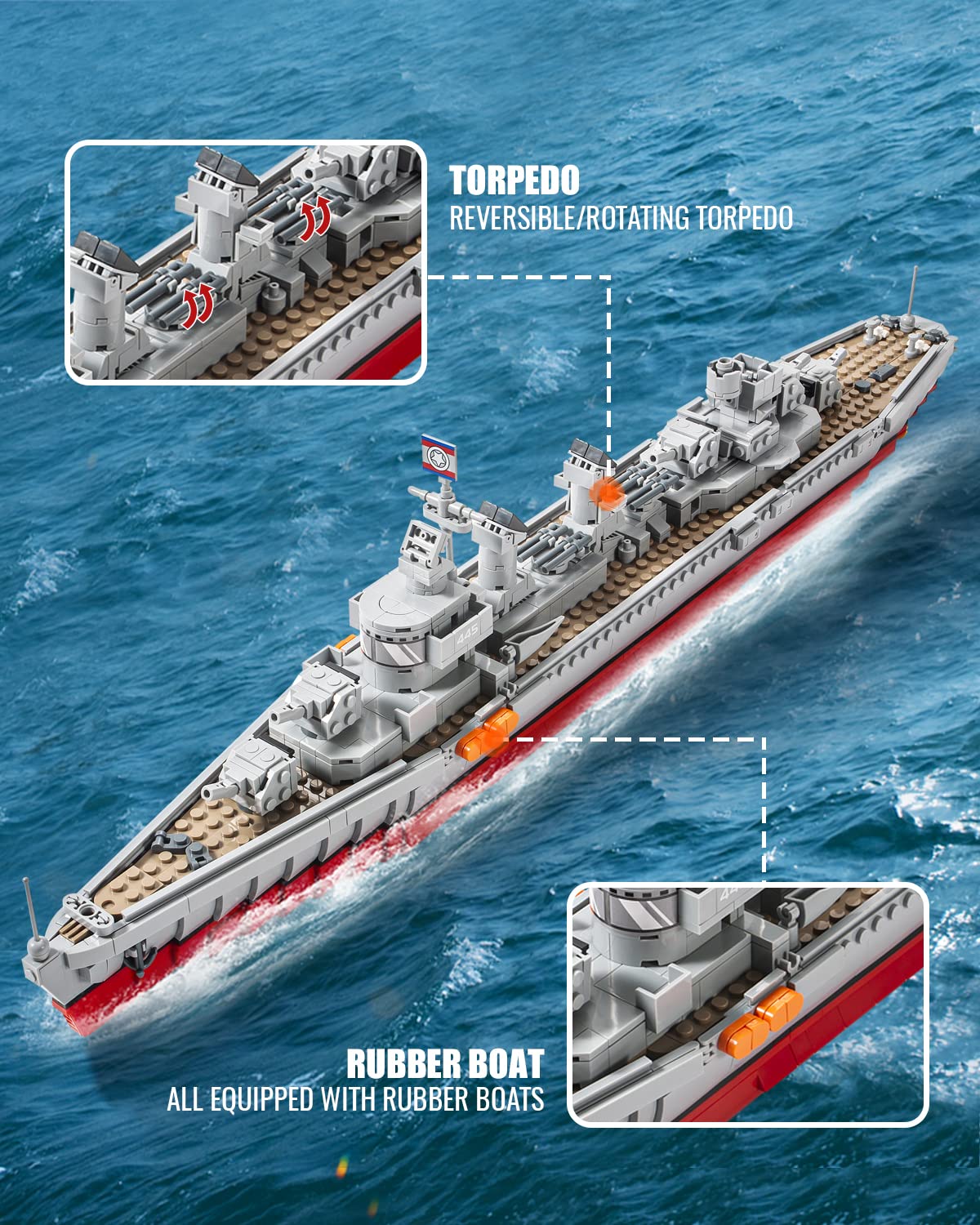 dOvOb Military Fletcher-Class Destroyer Model Building Blocks Kit - 1338 Pieces STEM Toy for Kids & Adults - Perfect for Collectors, DIY Enthusiasts & Navy History Fans