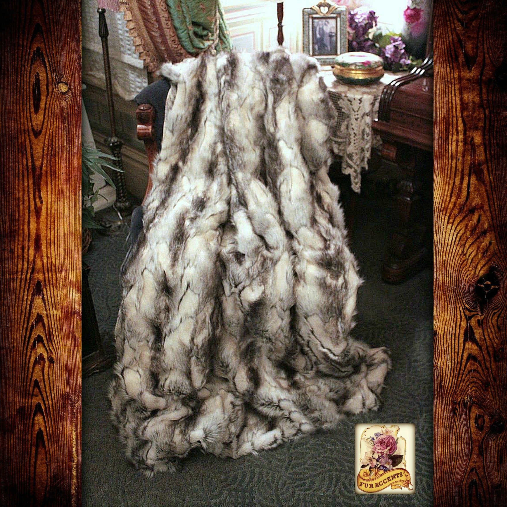 Premium 5'x7' Faux Fur Rabbit Pelt Throw Blanket - Black, Gray & White Minky Cuddle Fur Lining - Ultra Soft & Luxurious for Bed, Sofa & Home Decor