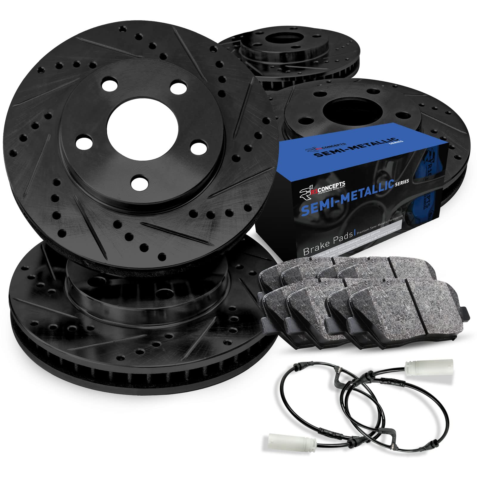 R1 Concepts Premium Front & Rear Brake Pads and Rotors Kit with Sensor - OE Replacement for 2015 Volkswagen Golf SportWagen | High-Performance Braking for Daily Commuting & Road Trips