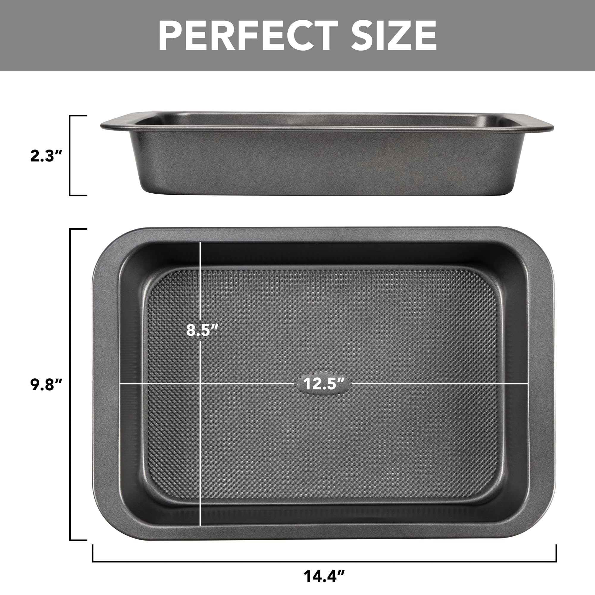 Nonstick Rectangle Cake Pan - Heavy Duty Baking Dish for Cakes, Bread, Brownies & Lasagna with Diamond Texture & Wide Handles - Perfect for Home Baking, Parties & Holiday Cooking