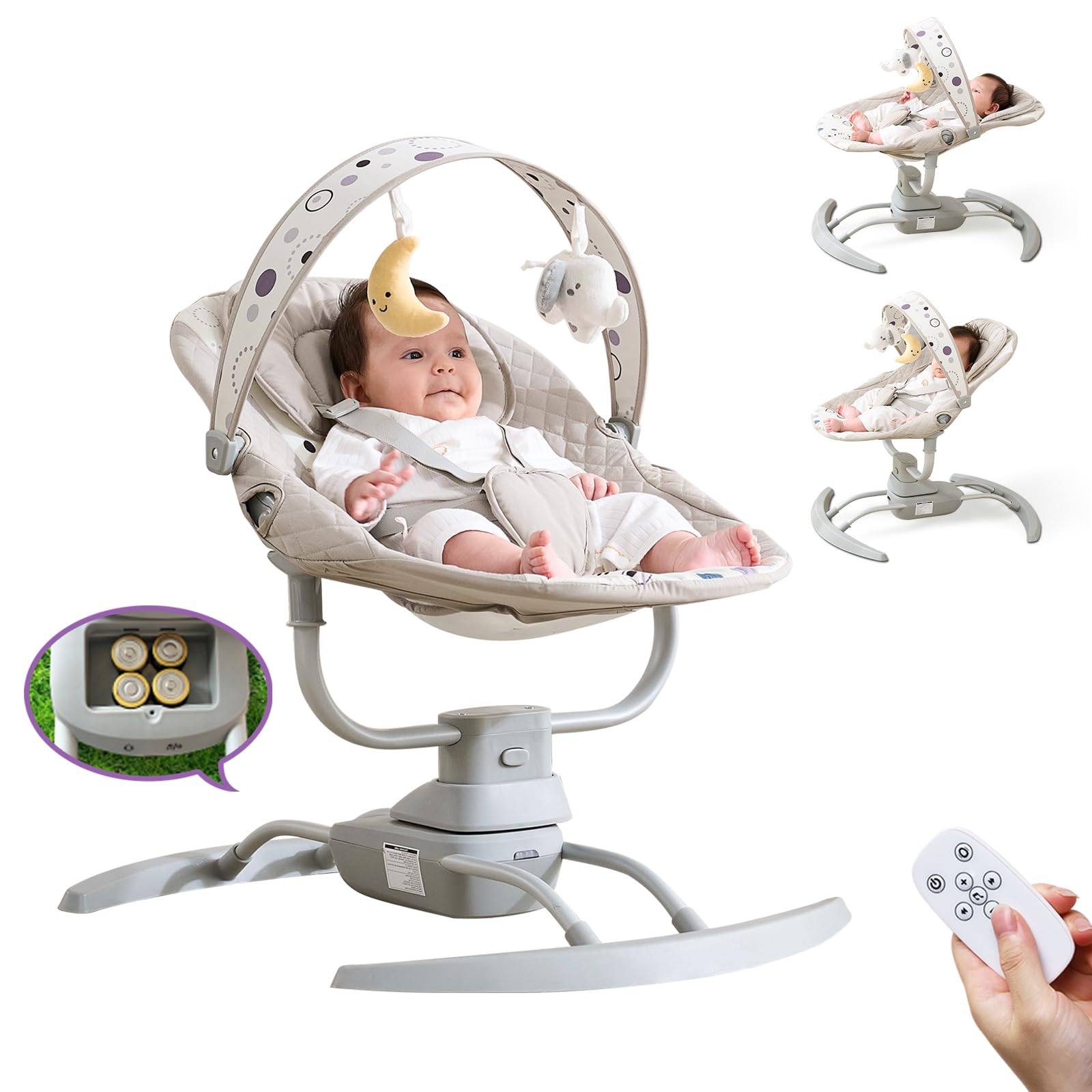 Electric Baby Swing for Newborns 5-20 lbs - Portable Infant Swing with 3 Speed Settings, 8 Soothing Music Tones, Adjustable Recline - AC/Battery Powered for Indoor & Outdoor Use - Perfect for Nursery, Travel, and Playtime