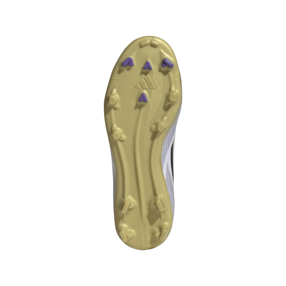 Adidas F50 League FG/MG Junior Football Cleats for Kids - White/Black/Metallic Gold Soccer Shoes | Perfect for Youth Training & Matches on Firm Ground & Artificial Turf