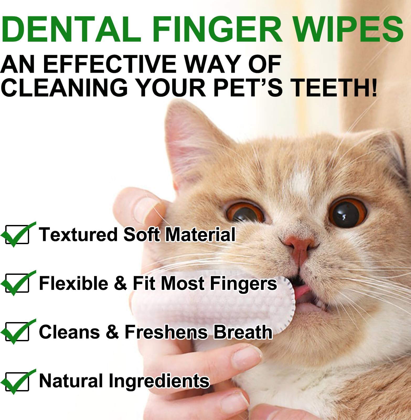 Pet Dental Wipes for Dogs & Cats - 50pcs Finger Toothbrush Wipes for Plaque & Tartar Removal, Dog Teeth Cleaning Kit with Breath Freshener - Perfect for Daily Oral Care at Home or Travel