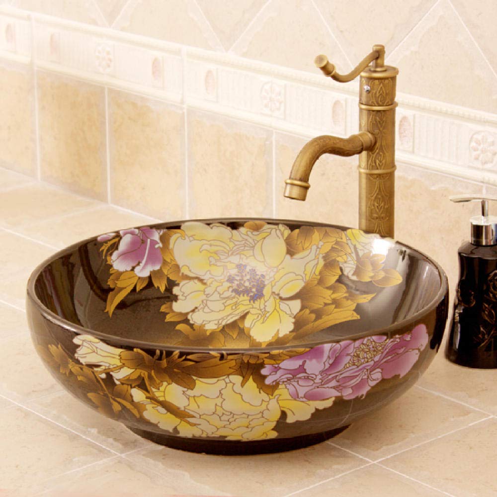 Handmade Ceramic Countertop Basin - Artisan Crafted Bathroom Sink, Jingdezhen Porcelain Vessel Sink (Basin Only) for Modern & Luxury Bathroom Decor