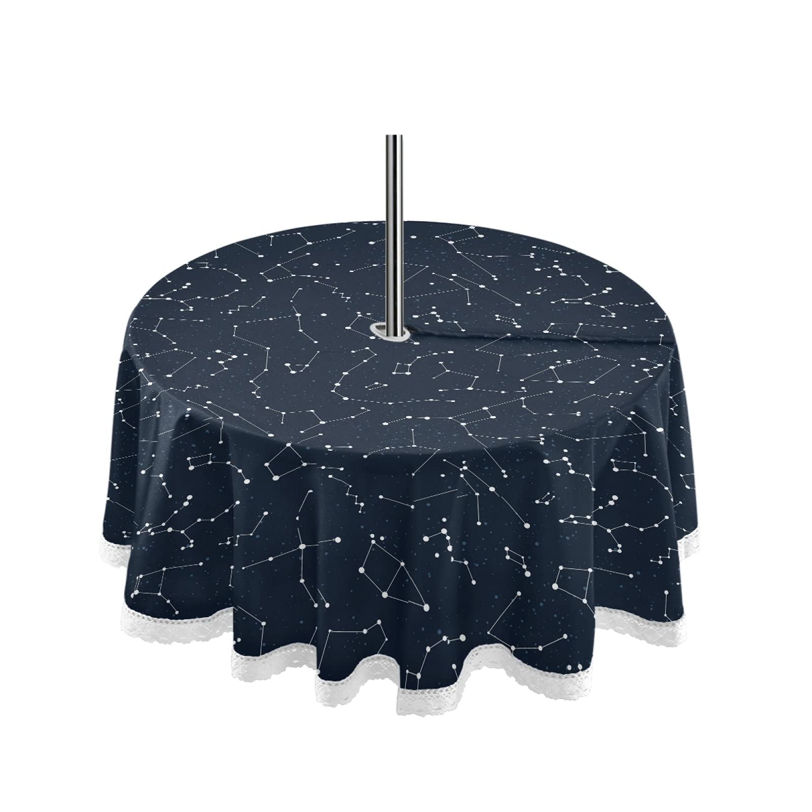 Waterproof Constellation Star Map Outdoor Tablecloth with Umbrella Hole & Zipper - Durable Spring Summer Picnic Table Cover for Patio, BBQs, Garden Parties - Machine Washable Home Decor for Camping & Beach Outings