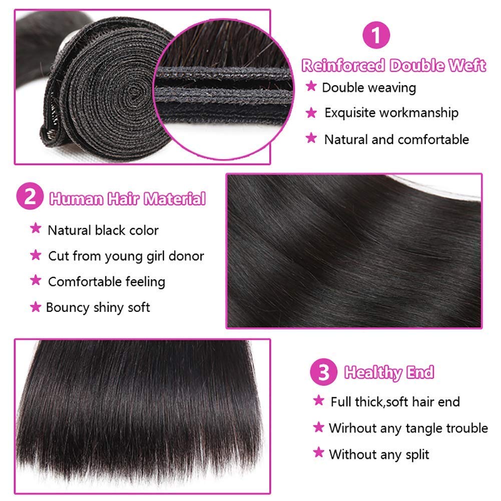 100% Unprocessed Brazilian Virgin Remy Human Hair Extensions - 3 Bundles (24-26-28 Inch) Straight Hair Weave for Black Women | Perfect for Daily Styling, Special Occasions & Protective Hairstyles