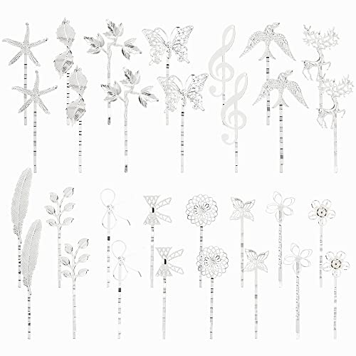 30 Pack Vintage Silver Butterfly Leaf Flower Hair Clips - Decorative Metal Bobby Pins & Barrettes for Women & Girls - Perfect for Fine Hair, Updos, Braids & Everyday Hairstyles
