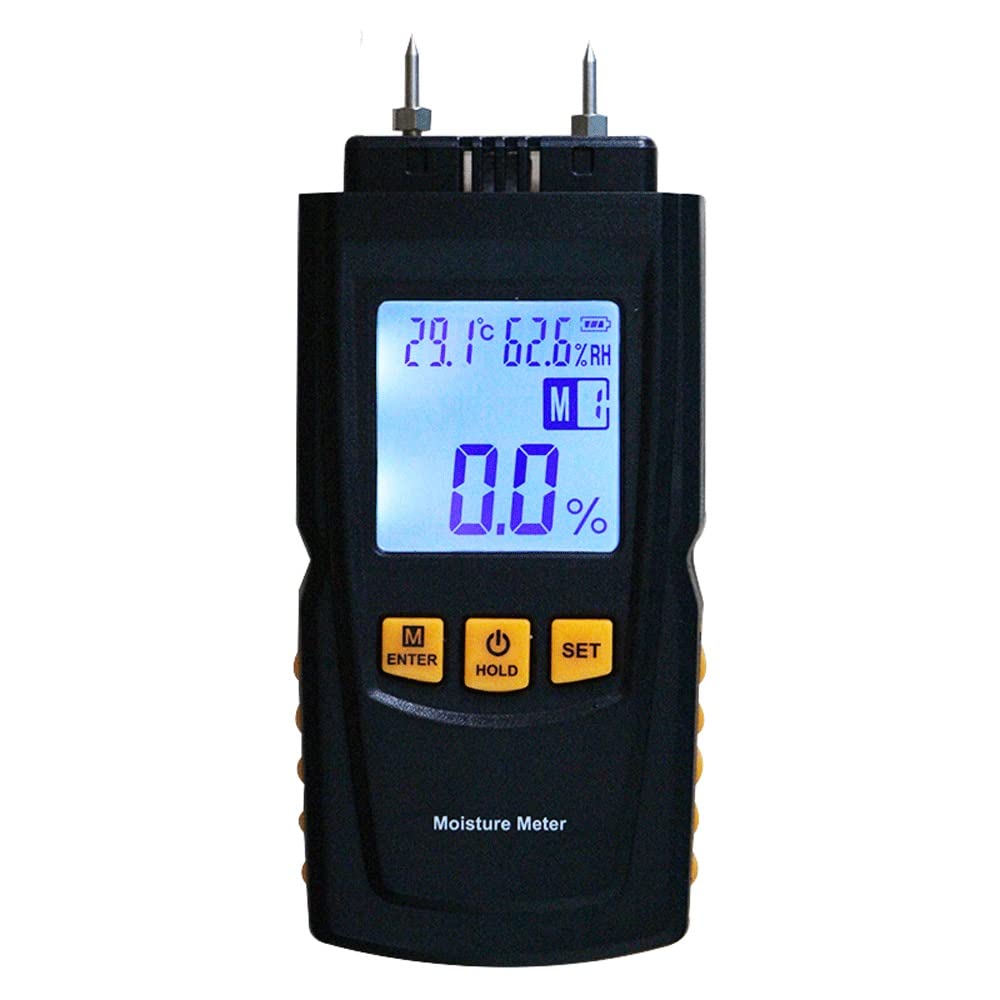Digital Wood Moisture Meter - Pin-Type Hygrometer for Firewood, Building Materials, Walls & Paper | Water Leak & Damp Detector for Cement, Mortar | Perfect for Home Inspection, Woodworking & Construction Projects