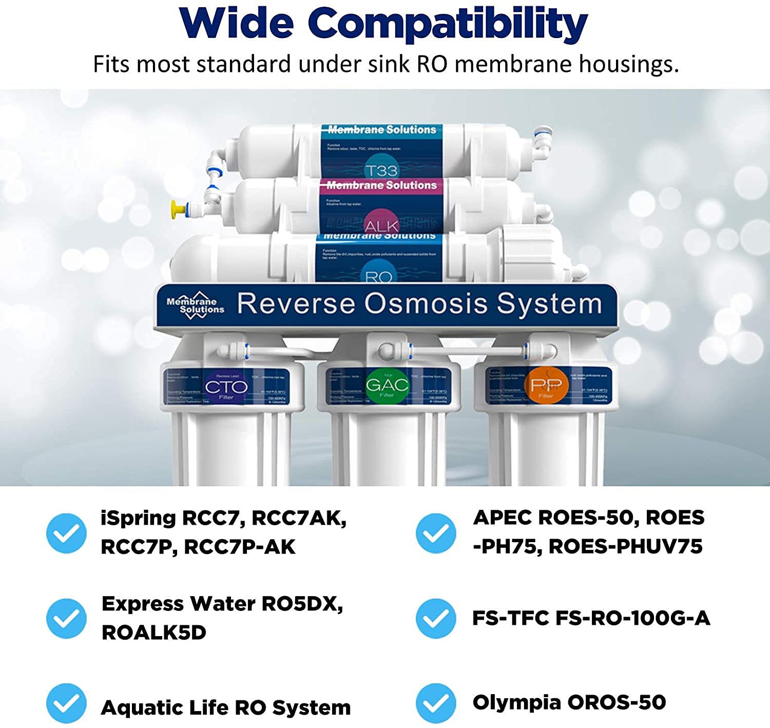 Membrane Solutions 100 GPD RO Membrane Replacement (2 Pack) - Reverse Osmosis Water Filter for Under Sink Home Drinking Water Purifier System | Compatible with Most RO Systems | Perfect for Clean Drinking Water, Coffee & Ice Making