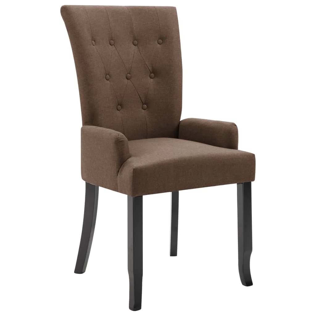 vidaXL French Style Armchair with Armrests - Brown Fabric Dining Chair for Bedroom, Kitchen & Living Room | Durable & Comfortable Seating for Home Decor