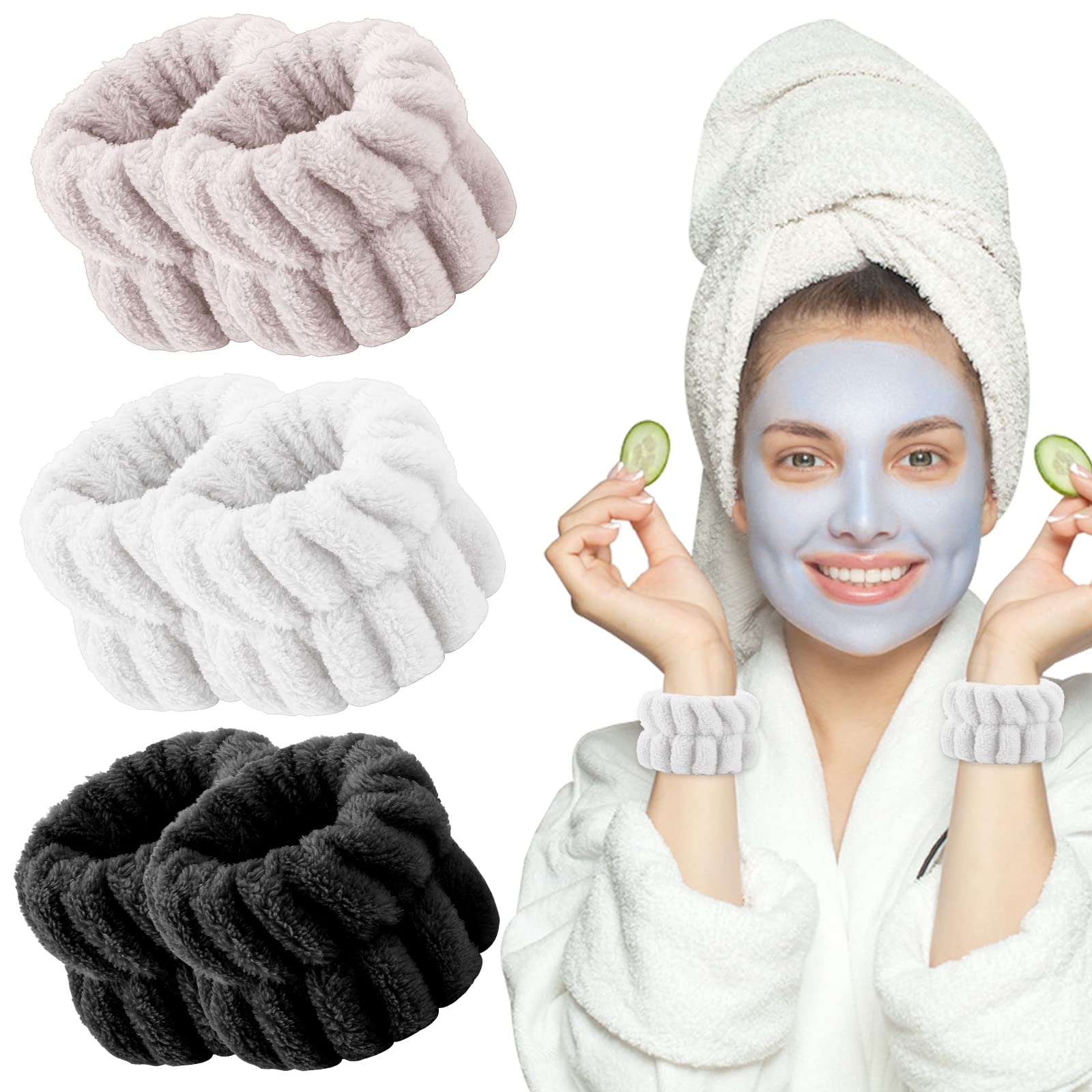 Sibba 6-Pack Wrist Towels - Soft Facial Wristbands & Spa Set for Washing, Skincare & Shower - Waterproof Arm Bands & Head Scrunchies - Perfect for Yoga, Gym & Daily Skincare Routine