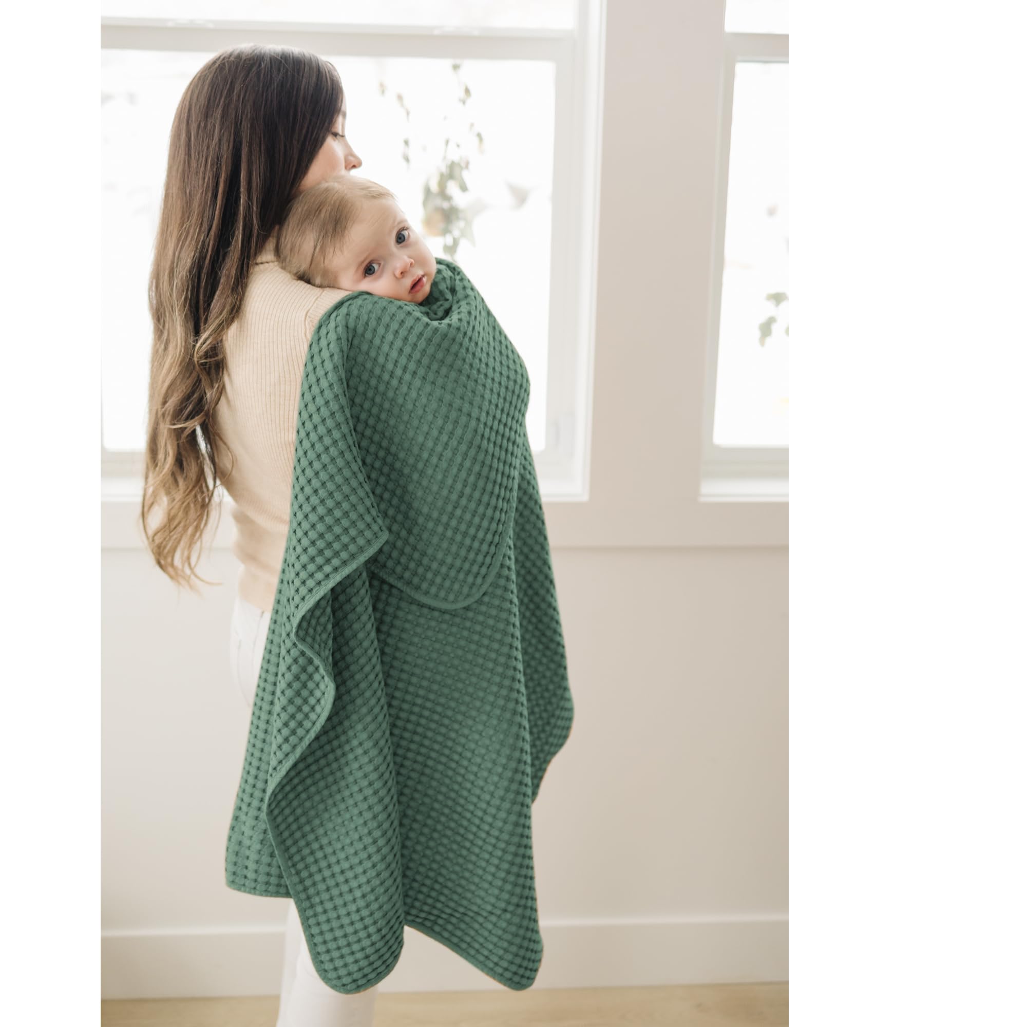 Konssy Waffle Baby Blankets - Soft Neutral Swaddle & Nursery Blankets for Boys & Girls - Lightweight Toddler & Kids Throw Blanket (Green) - Perfect for Cuddling, Swaddling & Nursery Decor