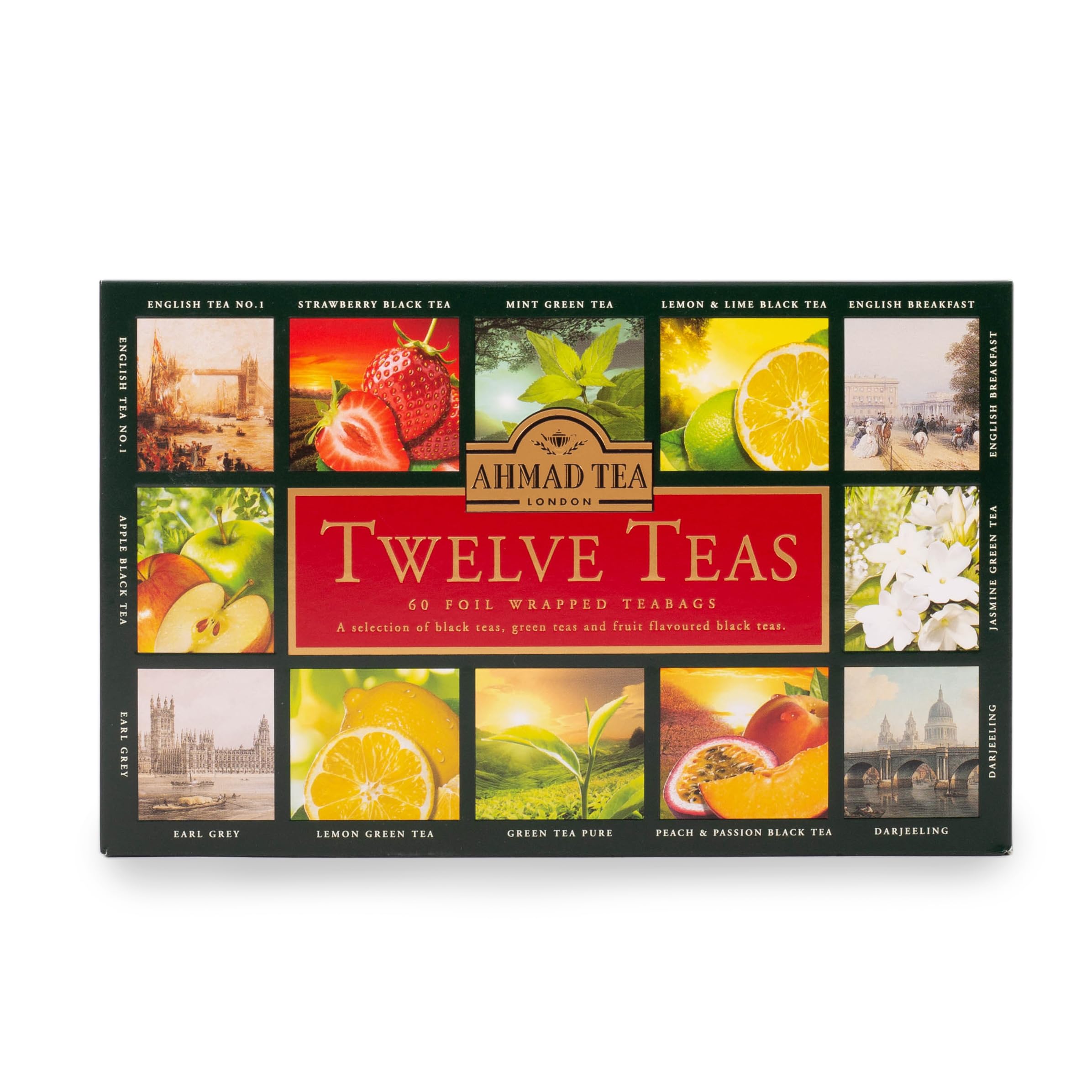 Ahmad Tea Variety Gift Box - 60 Foil Wrapped Tea Bags with 12 Premium Flavors | Perfect for Gifting, Office Use & Afternoon Tea Relaxation
