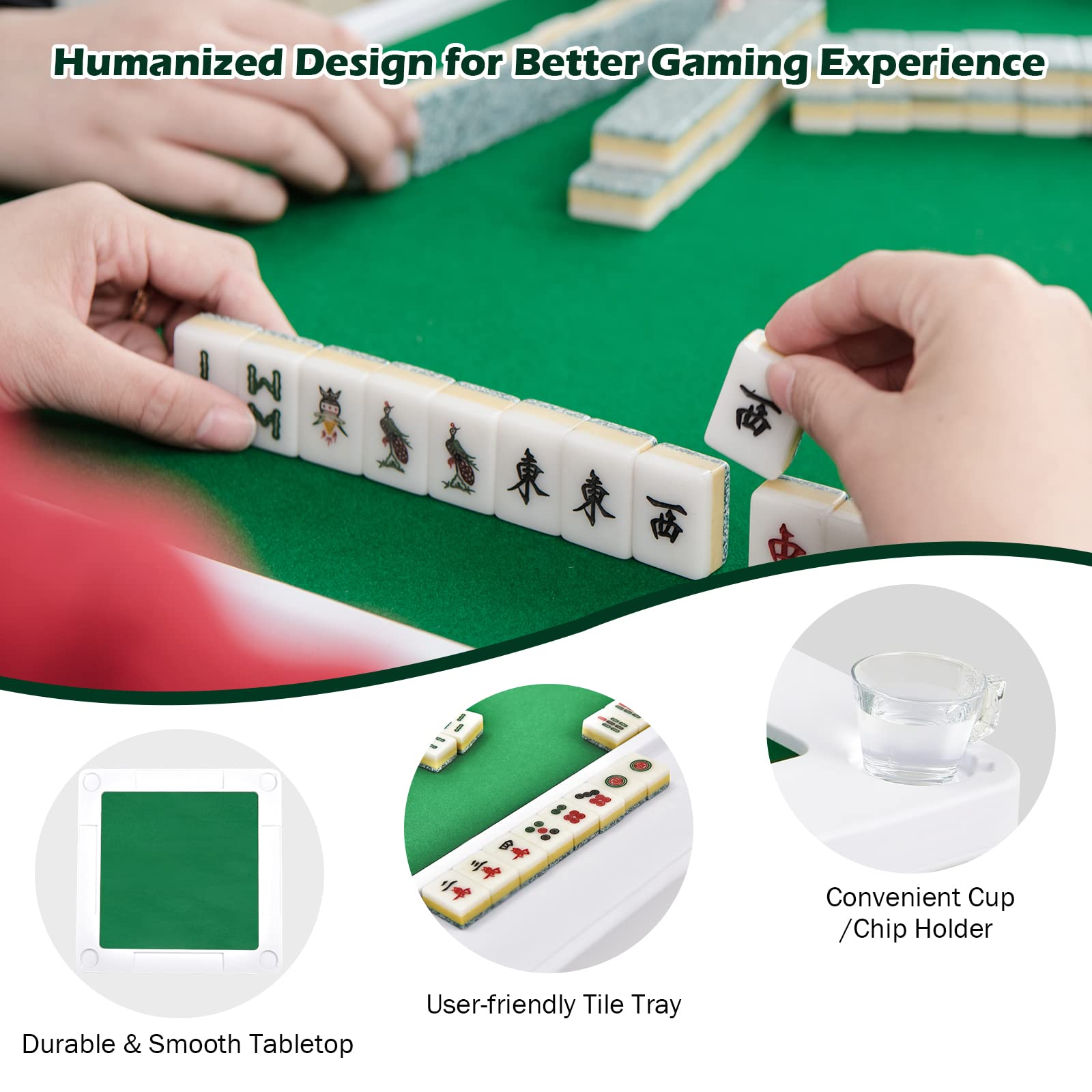 GYMAX Folding 4-Player Mahjong Table with Cup Holders & Chip Trays - Portable Square Card Game Table for Poker, Blackjack, Dominoes - Perfect for Game Nights, Parties & Family Gatherings