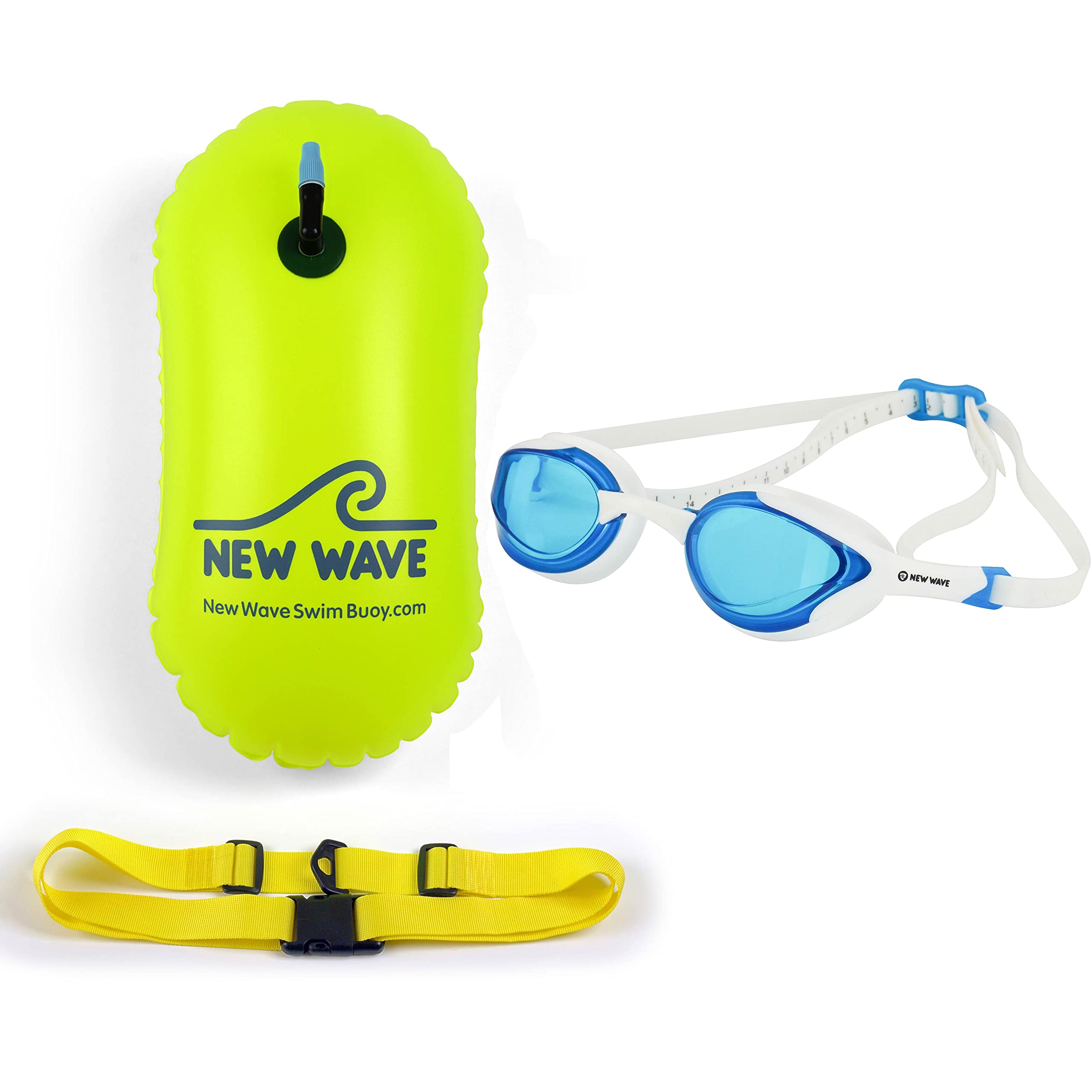 Premium Blue Ice Swim Goggles & Fluo Green Swim Bubble Bundle - Anti-Fog UV Protection for Adults & Kids - Perfect for Pool, Beach & Competitive Swimming