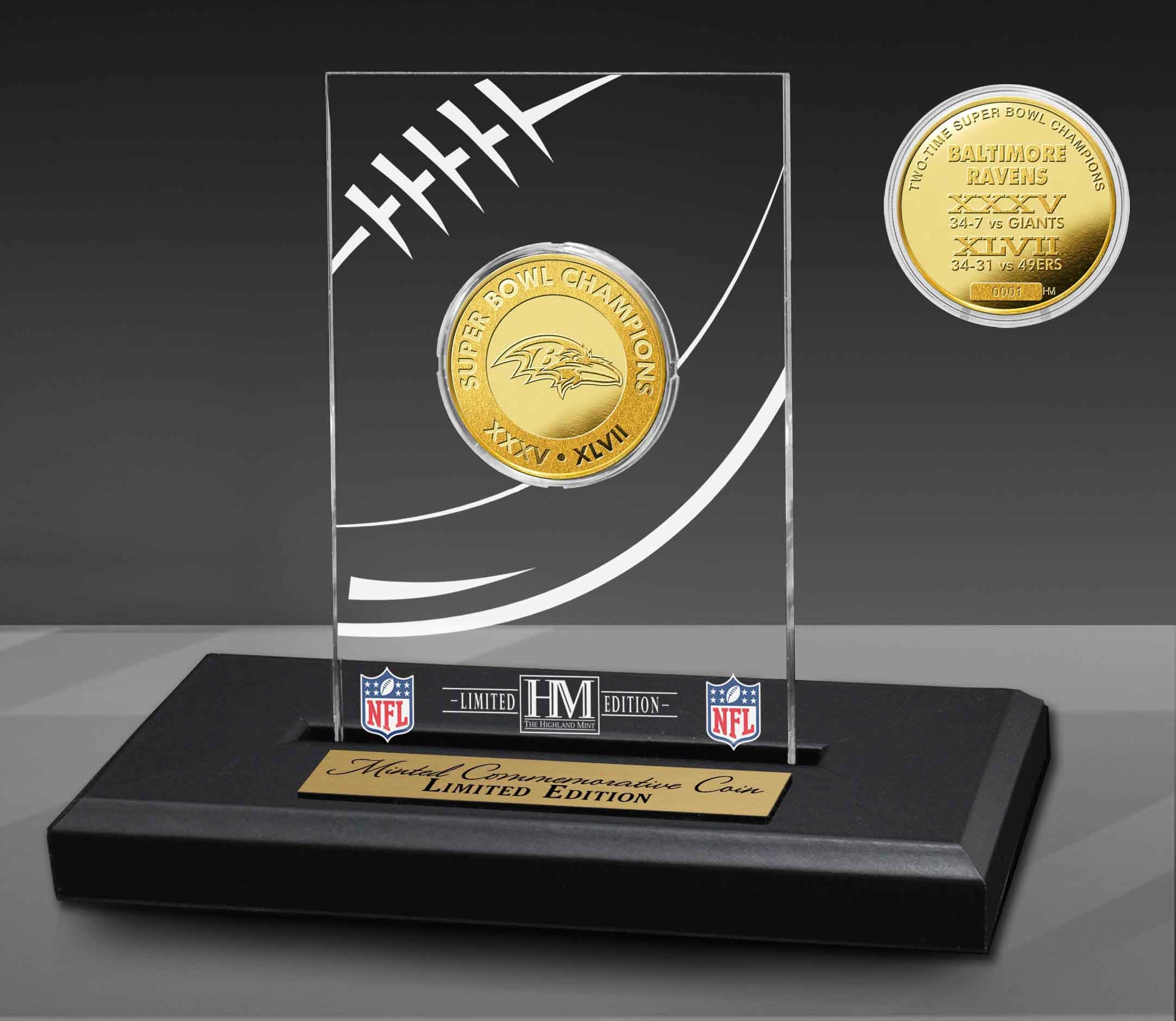 Baltimore Ravens 2-Time Super Bowl Champions Etched Acrylic Display - Perfect for Home, Office & Sports Fan Gifts