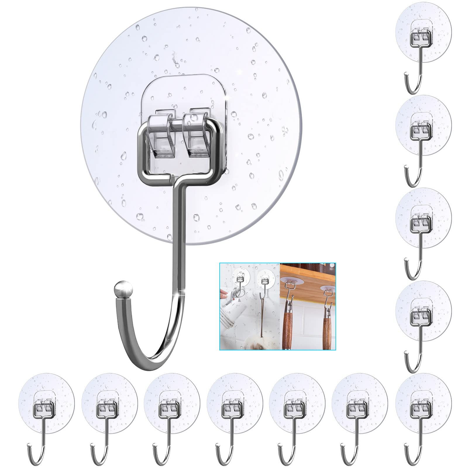 Large Heavy Duty Self Adhesive Hooks - 22Ib Max Weight Capacity, Rustproof & Waterproof Reusable Wall Hooks for Hanging (12 Pack) - Perfect for Bedroom, Bathroom, Kitchen & Ceiling Organization