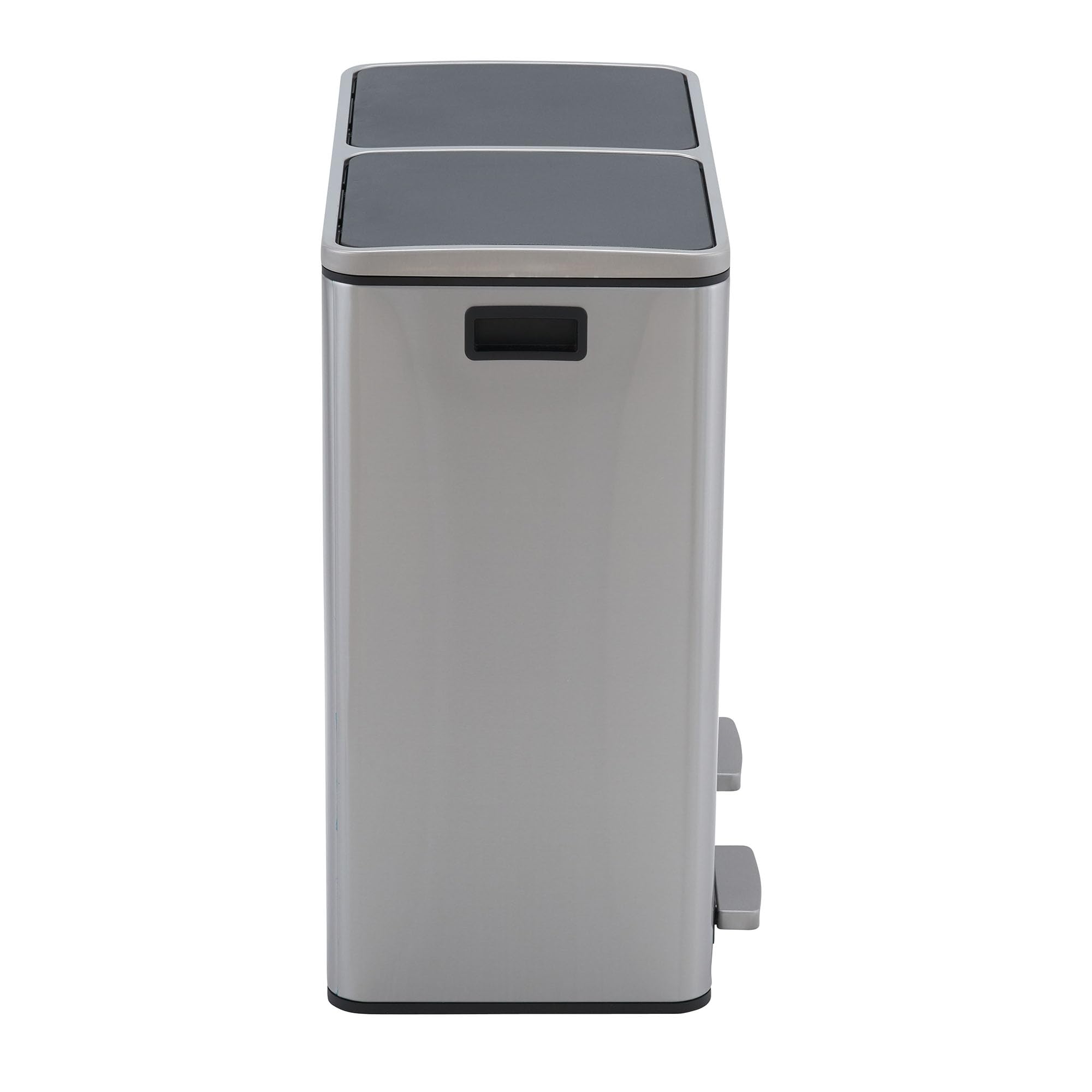 Stainless Steel Dual Compartment Trash Can with Soft Close Lids | 2 x 30L/8Gallon Recycling Bins, 60L Total Capacity, Silver | Perfect for Kitchen, Office, Restaurant Waste Separation