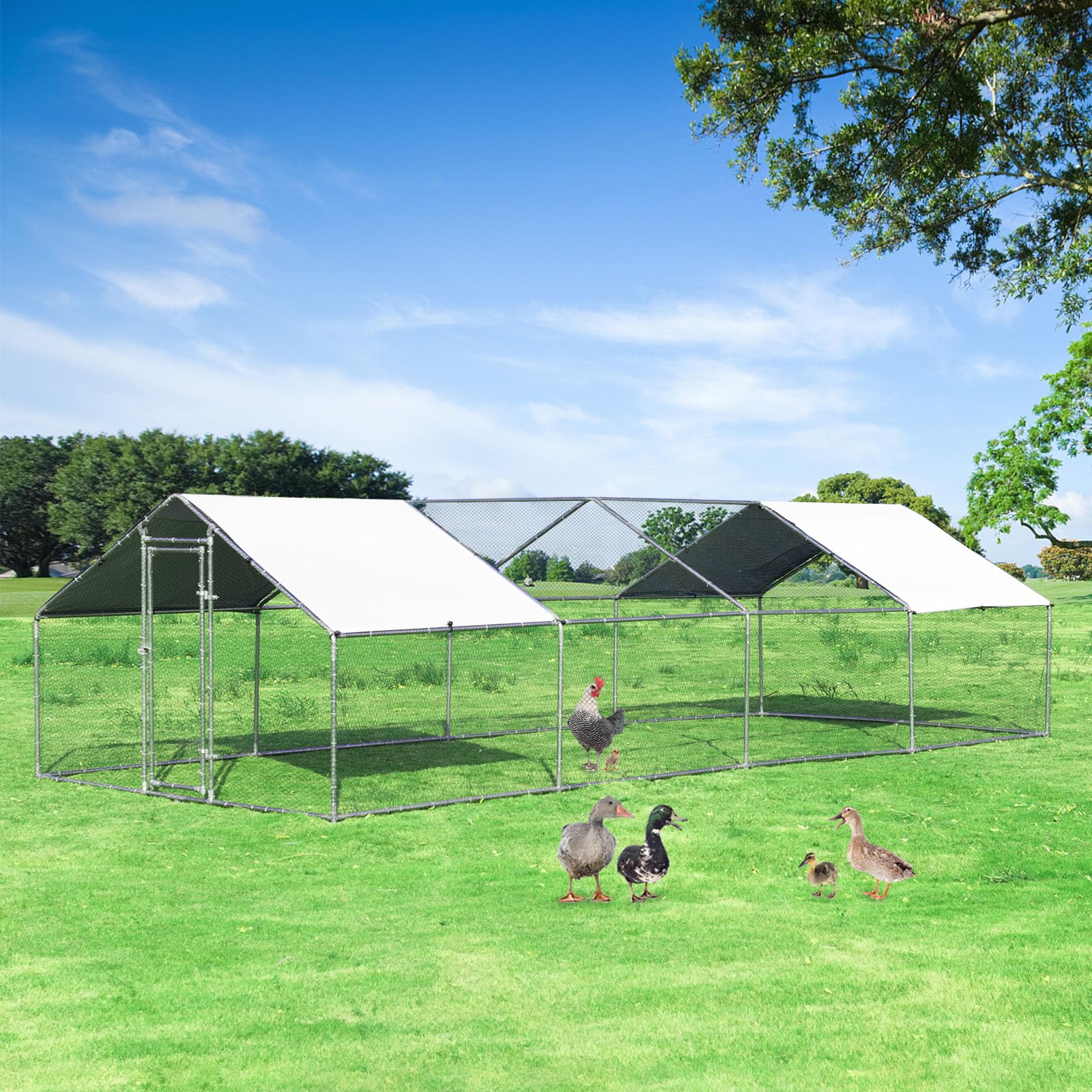 PETSITE Large Walk-In Metal Chicken Coop - Spire Shaped Poultry Cage with Waterproof PE Cover for Hens, Ducks & Outdoor Backyard Farming | Durable Hen House for Free Range Birds & Small Farm Use