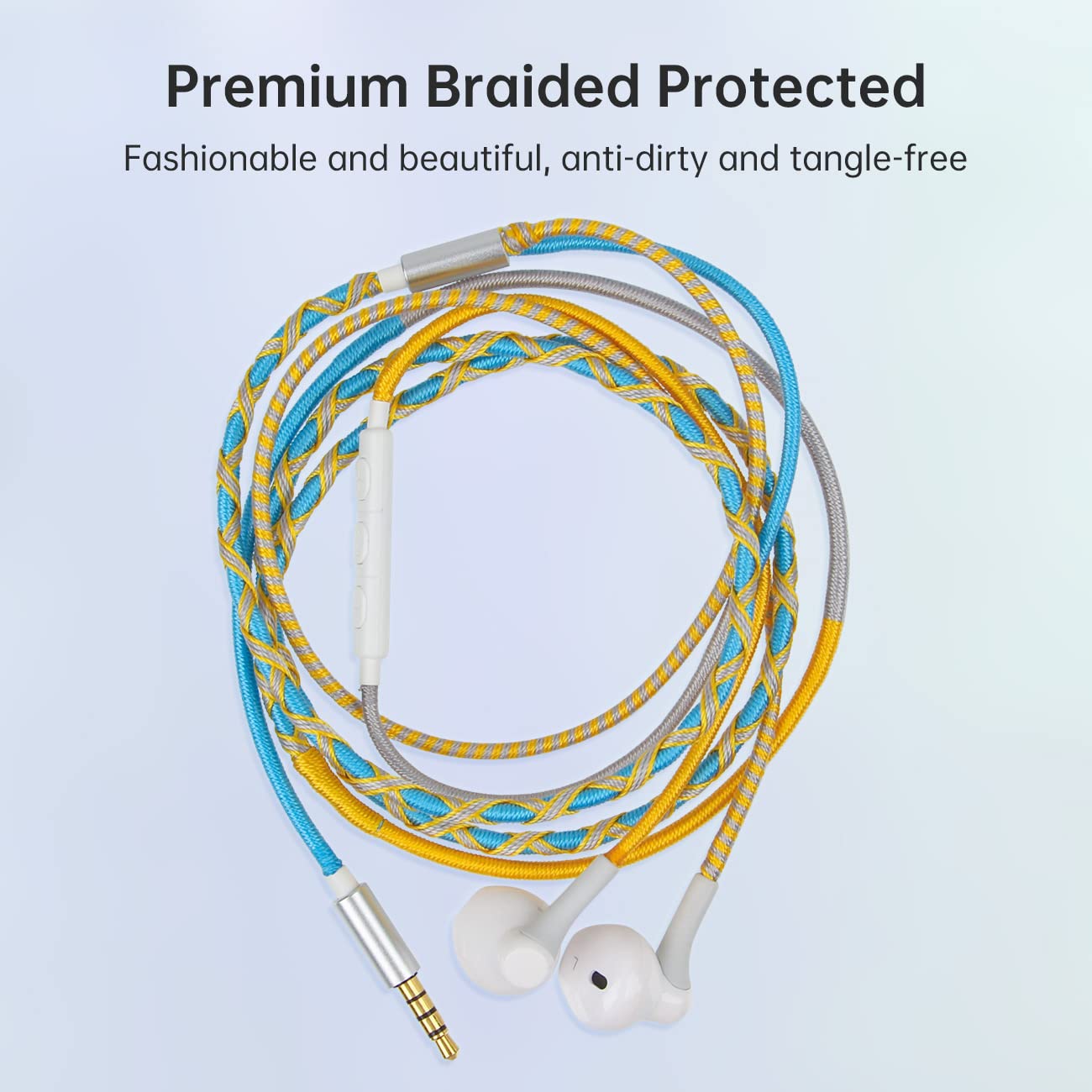 URIZONS Colorful Braided Unbreakable Wired Headphones for Kids - Tangle-Free In-Ear Earbuds with Mic, Compatible with iPhone & Samsung (Includes Protective Case) - Perfect for School, Travel & Gaming