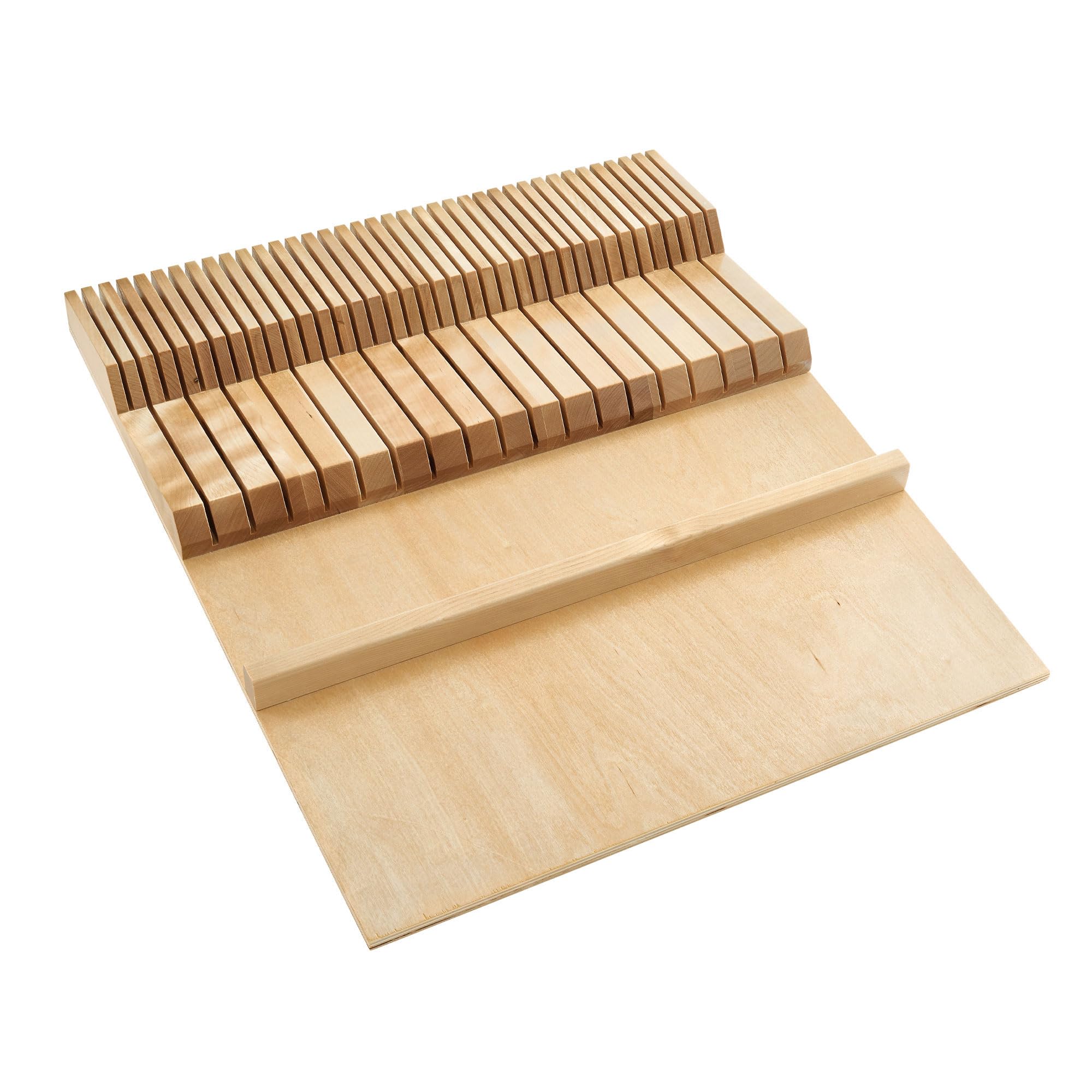 Rev-A-Shelf Dual Row Adjustable Knife Block Drawer Organizer - 55 Slot Wooden Cutlery Tray for Kitchen Utensils Storage (Model 4WDKB-1) - Perfect for Kitchen Drawer Organization & Knife Safety
