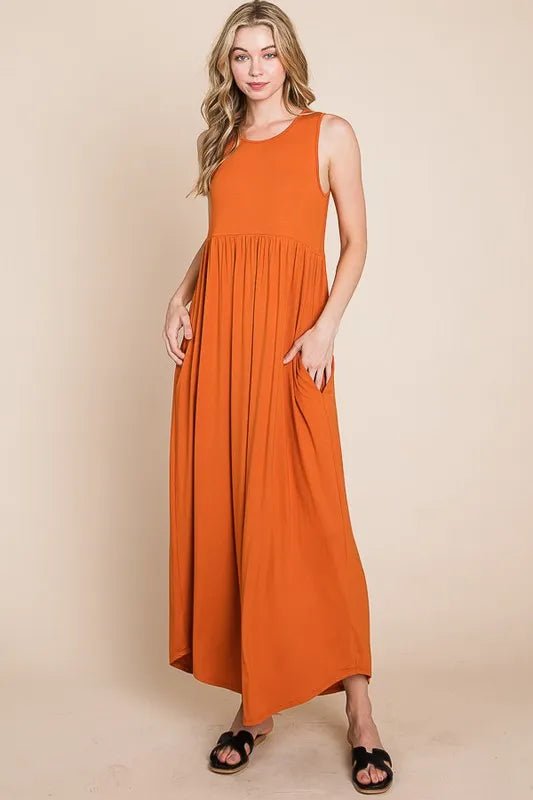 BOMBOM Women's Sleeveless Maxi Dress with Pockets - Summer Beach Dress, Casual Sundress for Vacations, Parties & Outdoor Events