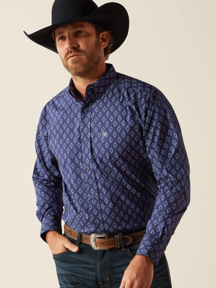 Ariat Men's Cade Classic Fit Long Sleeve Shirt - Navy Blue Casual Button Down for Western, Work & Outdoor Activities