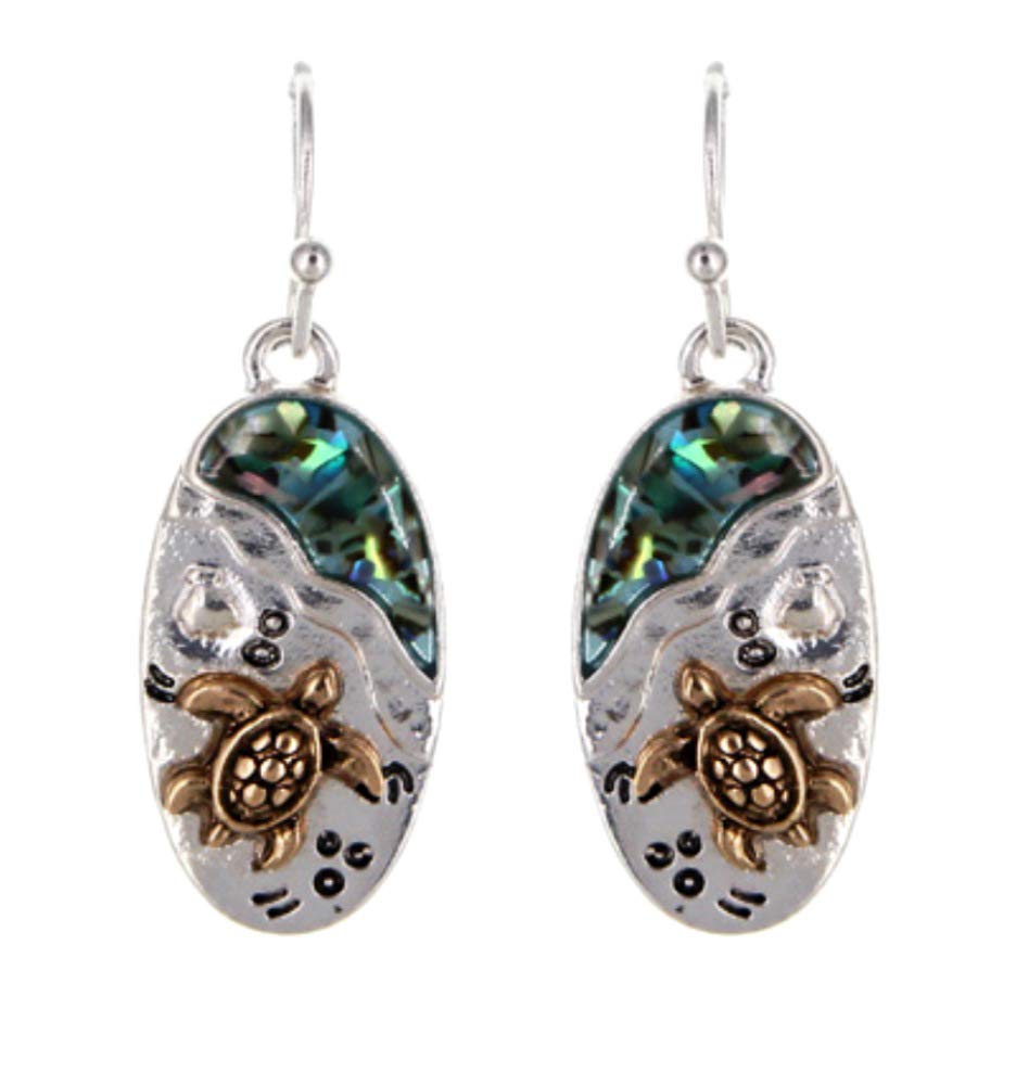 Handmade Sea Turtle Fish Hook Earrings with Shell Accent - Sterling Silver Boho Beach Jewelry for Women | Perfect for Summer Vacations, Beach Weddings & Coastal Fashion