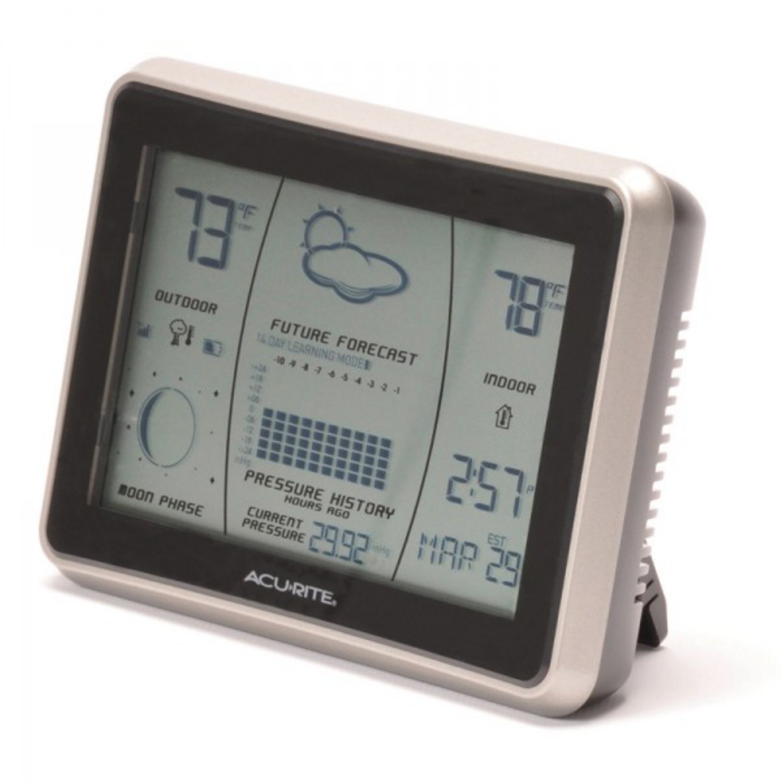 AcuRite Wireless Weather Forecaster with Intelli-Time - Accurate Indoor Outdoor Temperature & Humidity Monitor, Gray with Silver Bezel - Perfect for Home, Office, or Travel Use