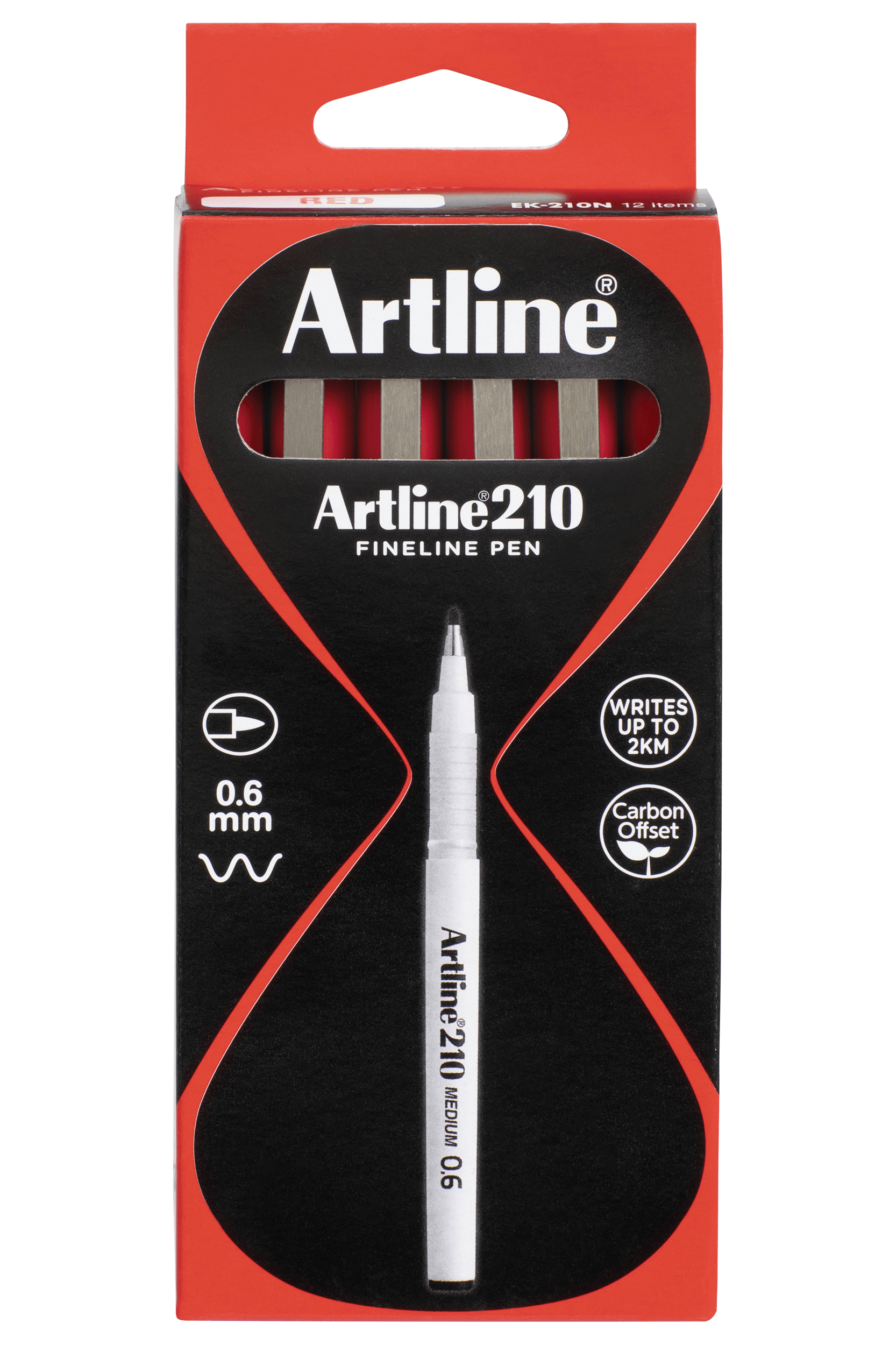 Artline 210 Fineliner Pen Set - 0.6mm Fine Tip Red Marker Pens (12 Pack) - Ideal for Art, Calligraphy, Note Taking & Office Use