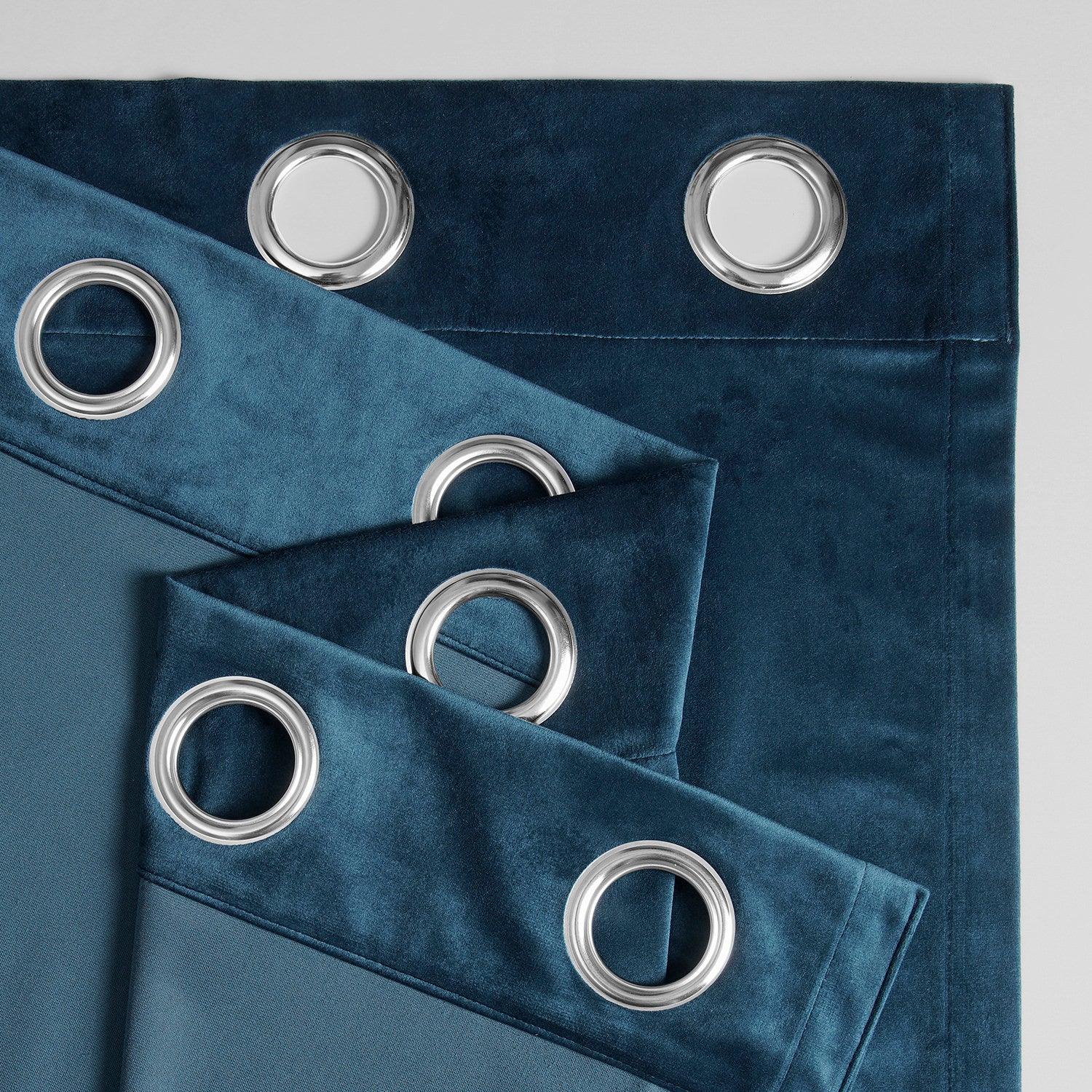 Dark Blue Grommet Simply Velvet Blackout Curtains Pair (2 Panels) - Thermal Insulated Window Drapes for Bedroom & Living Room
