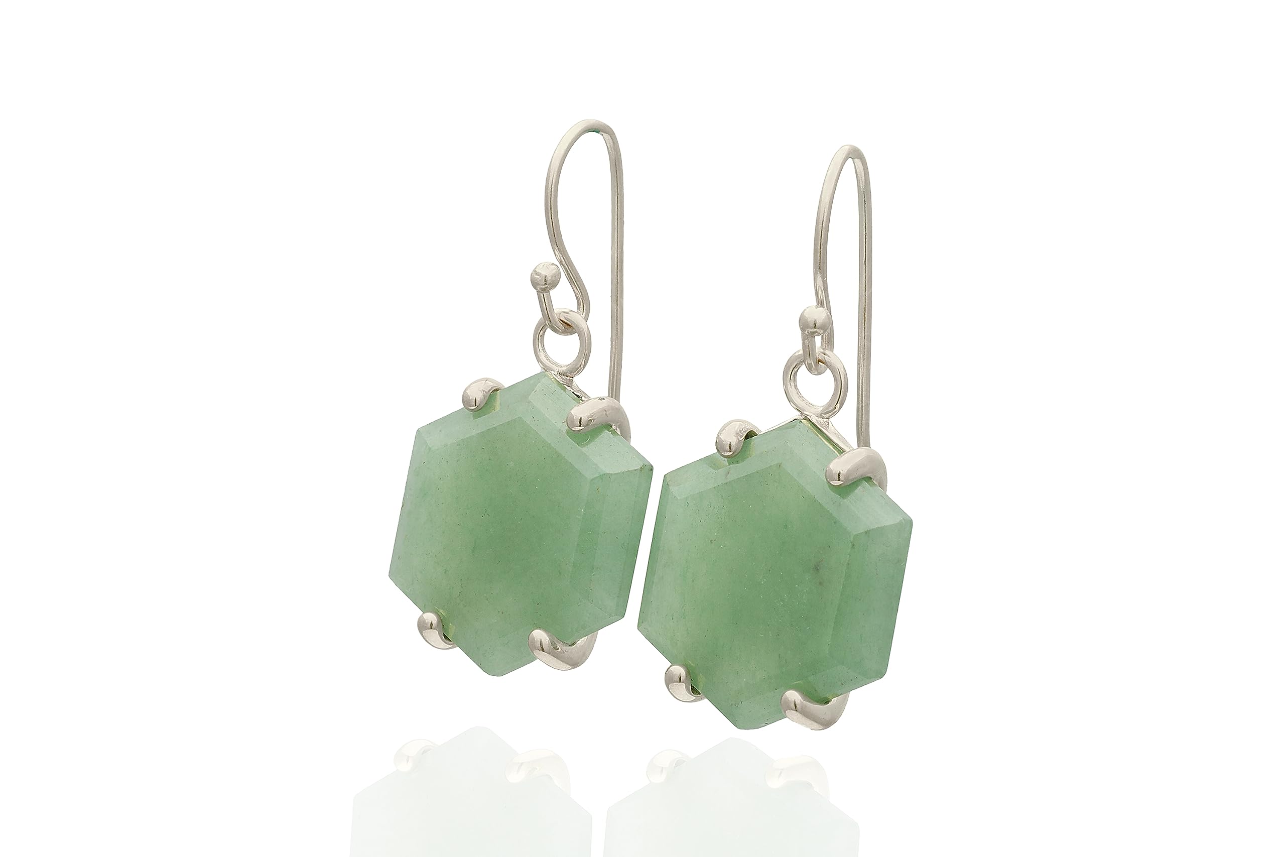 14K Gold Green Aventurine Hexagon Dangle Earrings for Women - Elegant Statement Jewelry for Party & Office