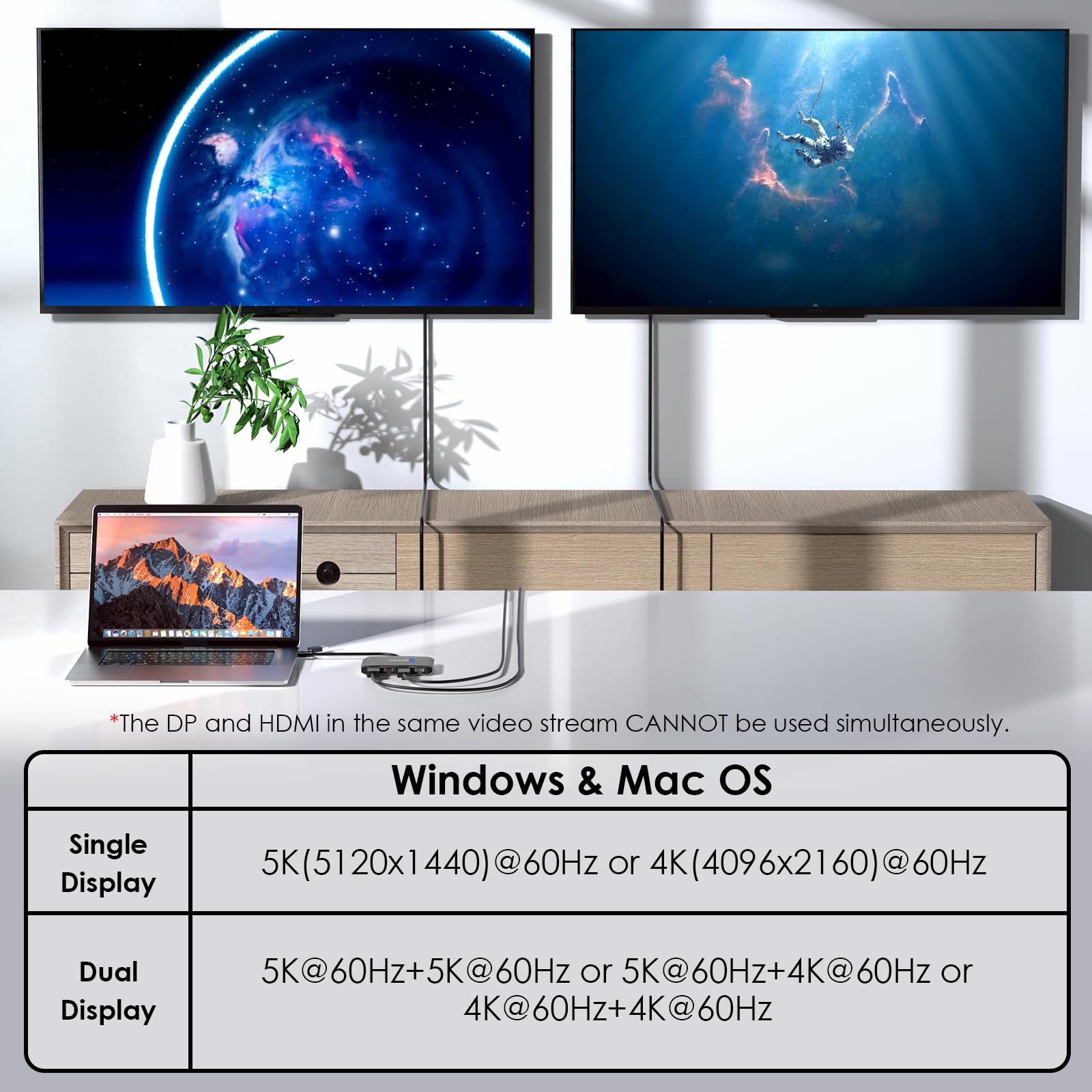 WAVLINK USB 3.0 to DisplayPort & HDMI Adapter, 4K Dual Monitor Hub for Windows & Mac - Compatible with Dell, HP, Surface, Lenovo - Ideal for Home Office, Gaming & Multi-Screen Workstations