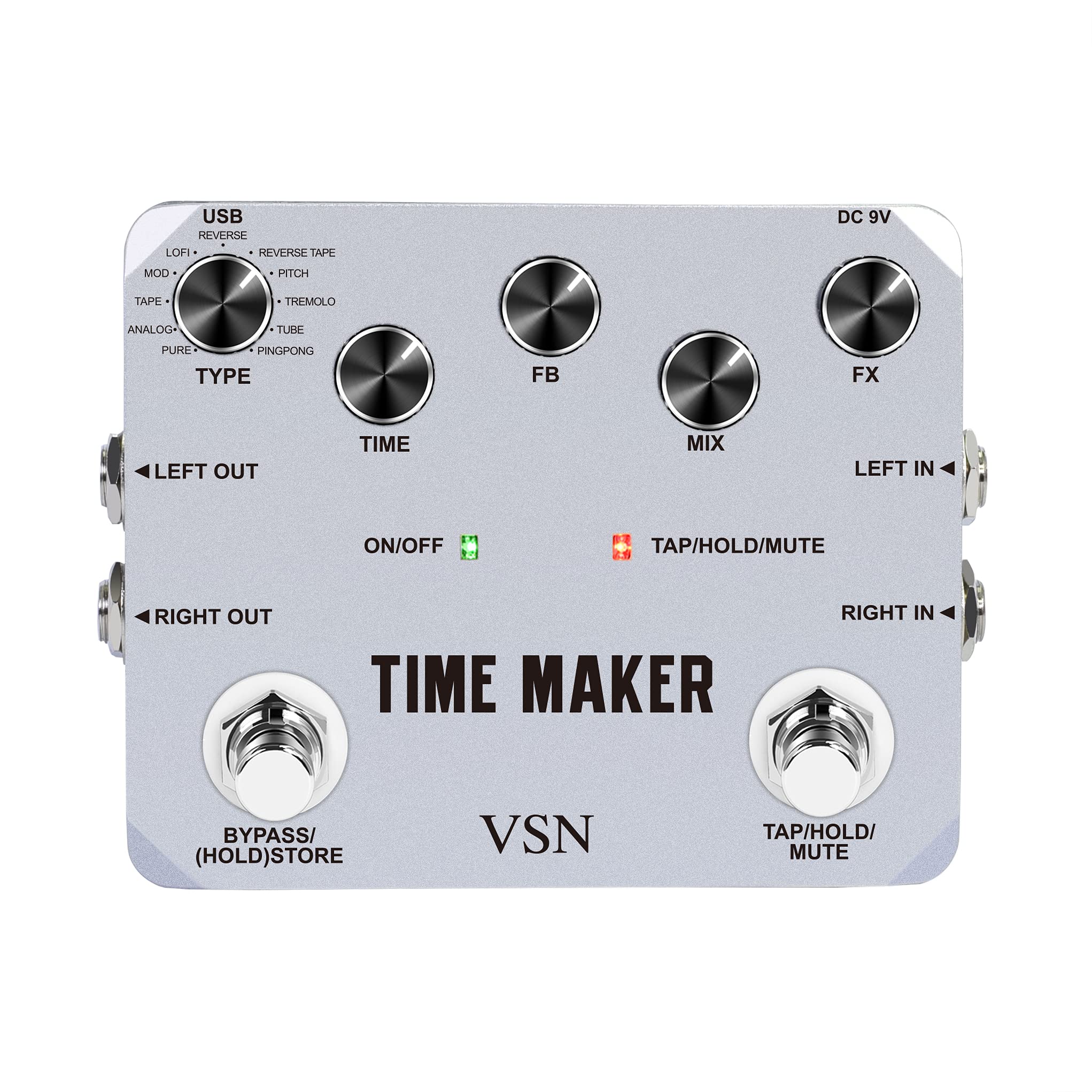 VSN Guitar Delay Pedal - 11 Types of Ultimate Delay Effects with Tap Tempo & True Bypass for Electric & Bass Guitars - Perfect for Live Performances, Studio Recording & Practice Sessions