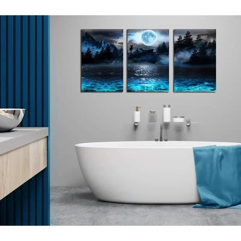 3-Piece Snow Capped Mountains & Blue Waters Metal Wall Art - Ready to Hang Landscape Prints for Living Room, Office & Bedroom Decor