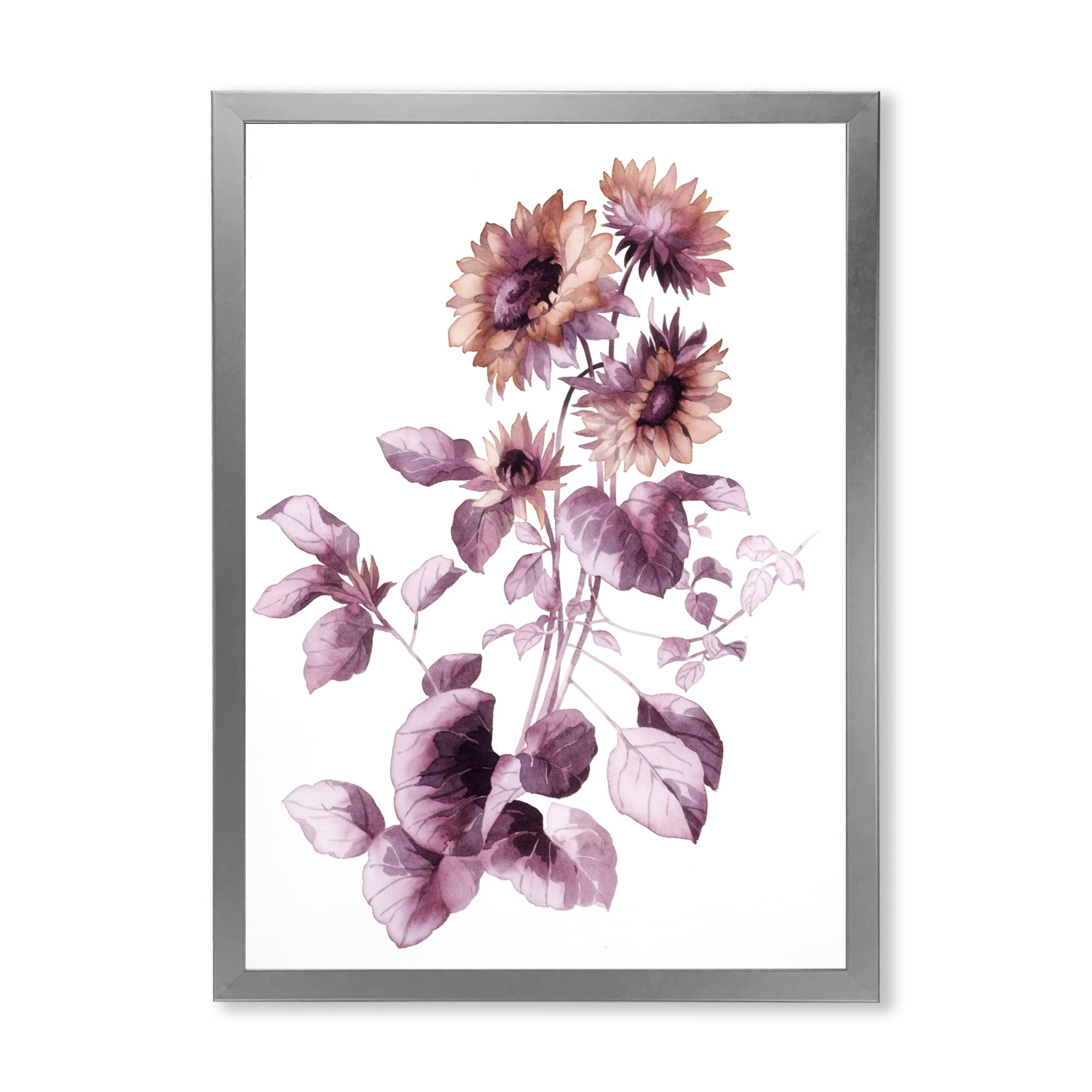 DesignQ Purple Wildflowers III Traditional Framed Wall Art - Vintage Floral Canvas Painting for Living Room, Bedroom & Office Decor