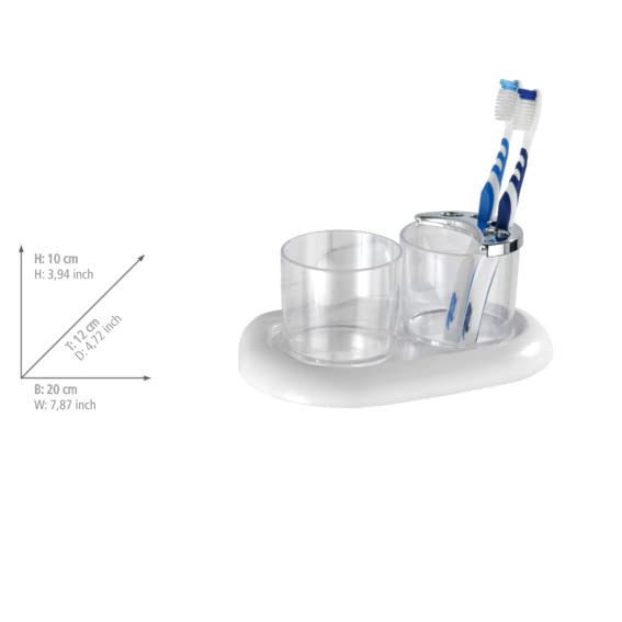 WENKO 17939100 White Plastic Tumbler Set with Toothbrush Holder - 20x10x12cm Bathroom Organizer for Countertop Storage | Perfect for Small Spaces, Dorm Rooms & Guest Bathrooms
