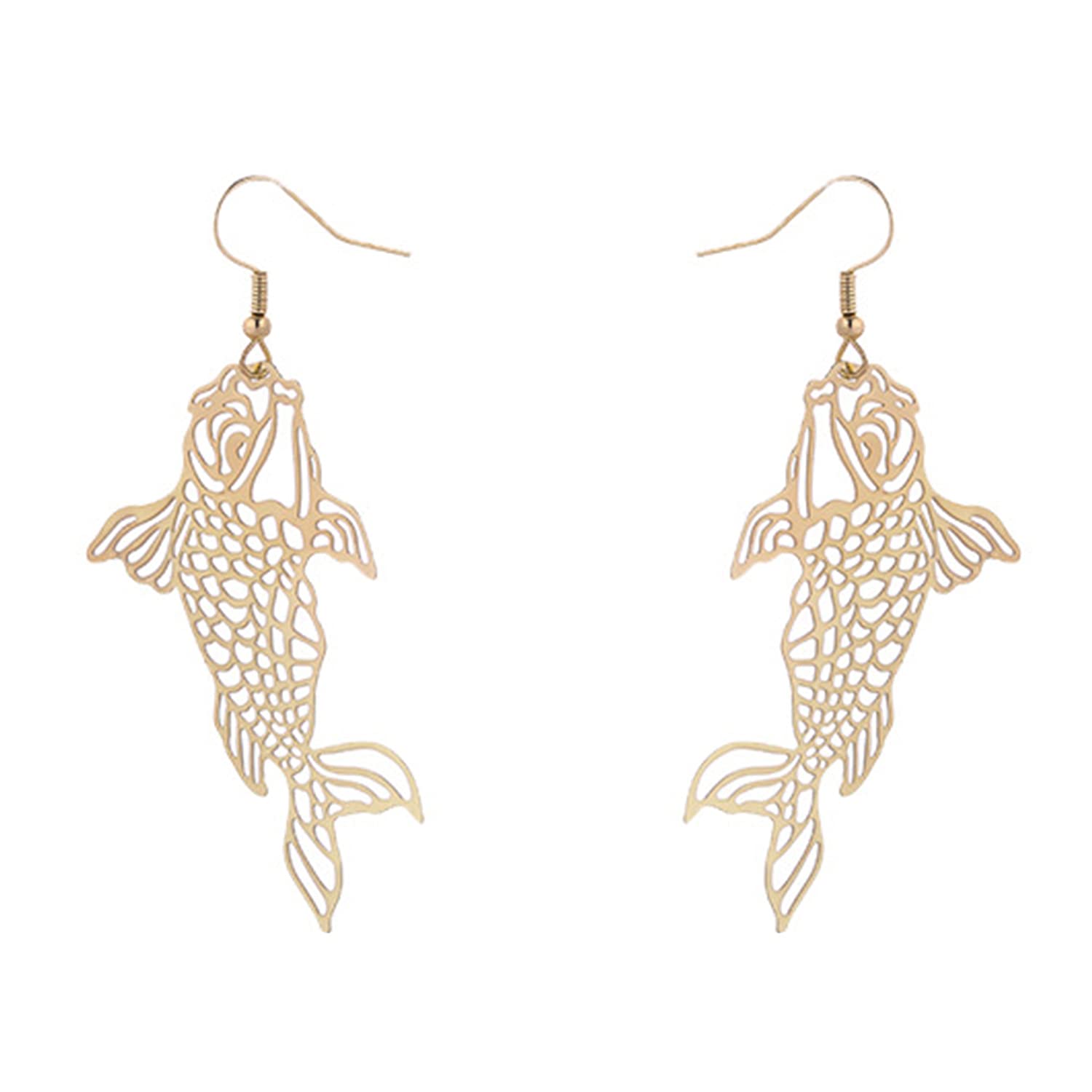 Stylish Handmade Lightweight Hollow Tropical Fish Koi Goldfish Dangle Drop Earrings for Women - Fashion Statement Jewelry Gift for Her | Perfect for Parties, Date Nights & Casual Wear
