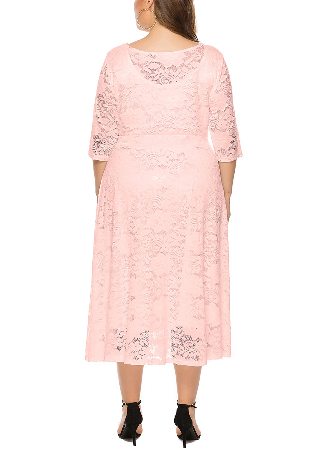 Eternatastic Women's Floral Lace Plus Size Midi Dress - Scoop Neck Cocktail Party Dress for Wedding Guest, Evening Events & Special Occasions