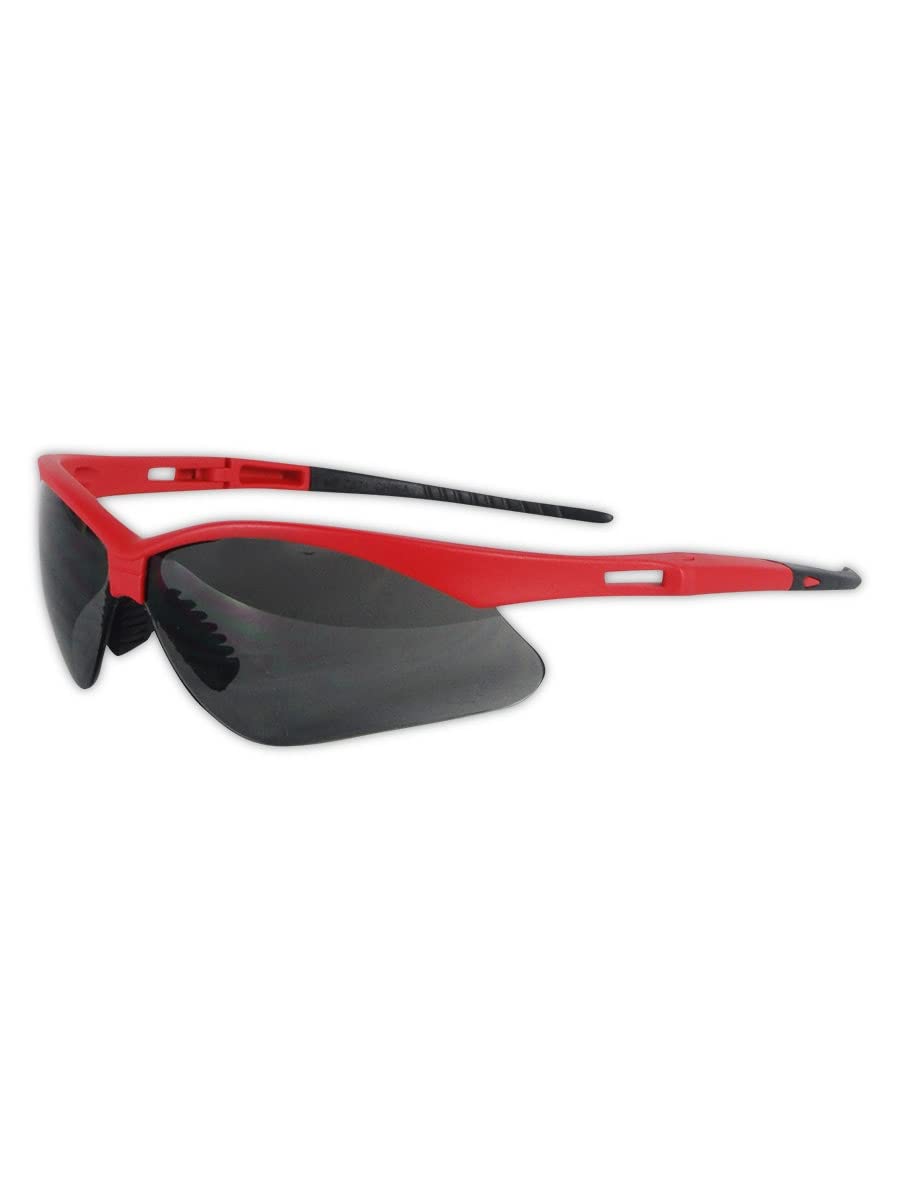 MAGID Wraparound Safety Glasses - Lightweight Protective Eyewear with Hard Coat, Soft TPR Nose Pad & Comfortable Temple Tips (24-Pack, Red Frame/Grey Lens) - Ideal for Construction, Woodworking, Sports & Outdoor Activities