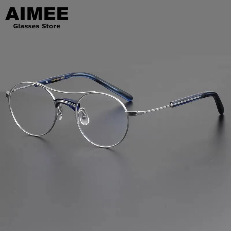 Aimee Unisex Full Rim Round Double Bridge Titanium Eyeglasses Frame 7106 - Lightweight Durable Glasses for Men & Women, Perfect for Reading, Working & Daily Wear