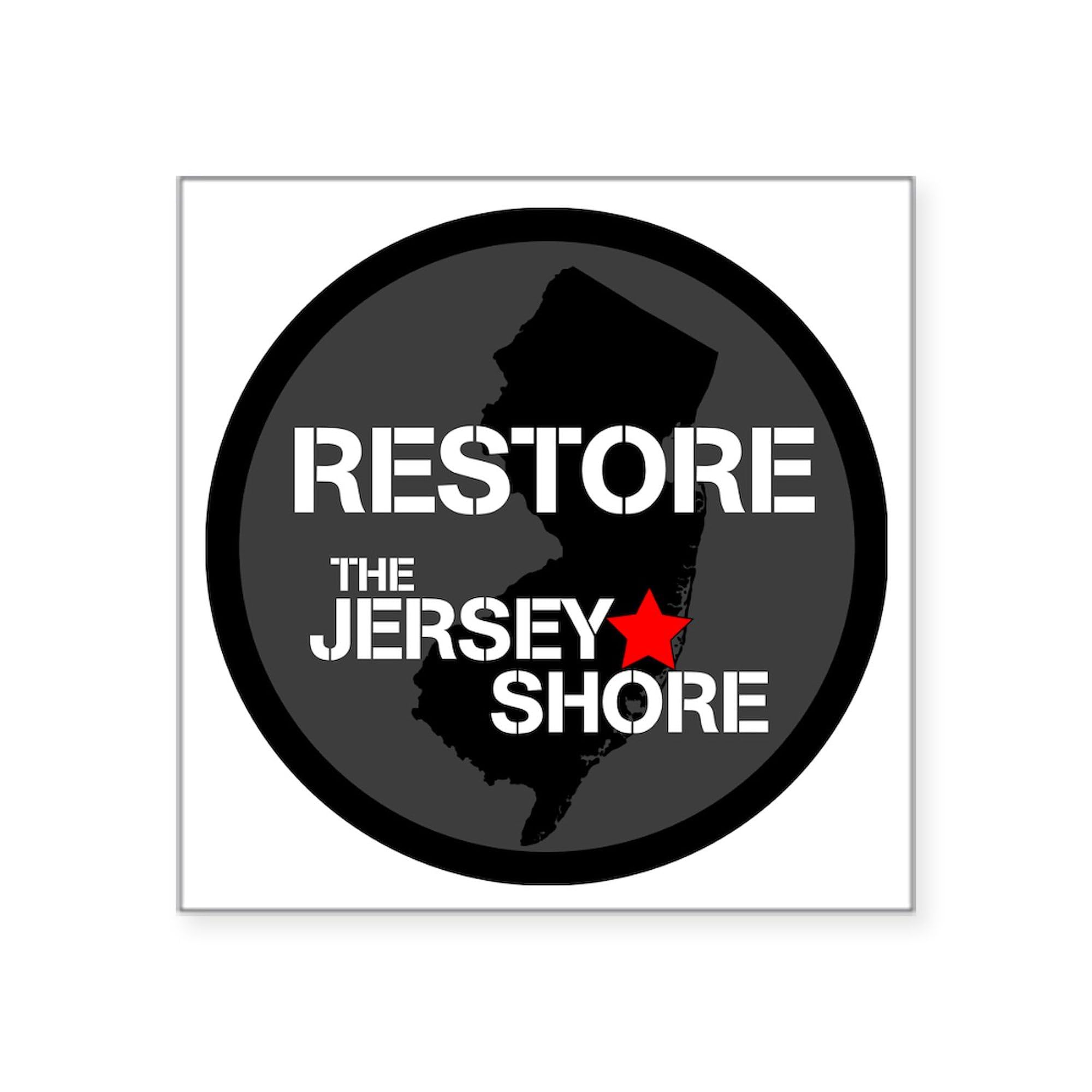 Restore The Jersey Shore 3x3 Square Bumper Sticker - Waterproof Vinyl Car Decal for Windows, Laptops & Coolers - Funny Beach Theme Sticker for Cars, Surfboards & Travel Accessories
