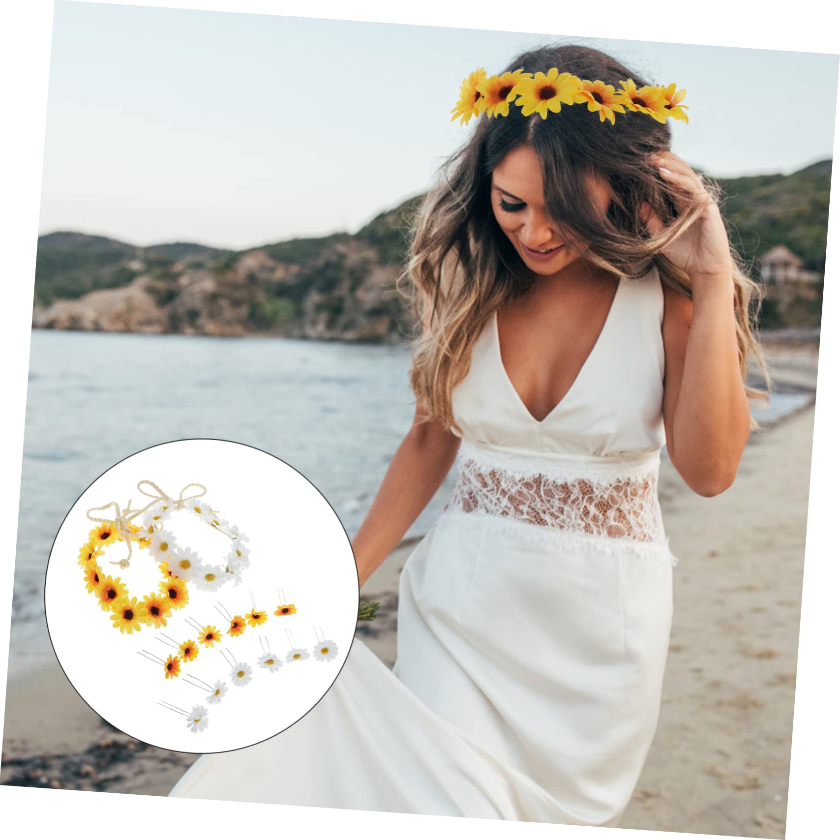 FOMIYES 16-Piece Sunflower Hair Clips Set - Fashionable Wedding Headbands for Bride, Bridesmaids & Maternity Photos - Perfect for Beach Weddings, Baby Showers & Boho Styling