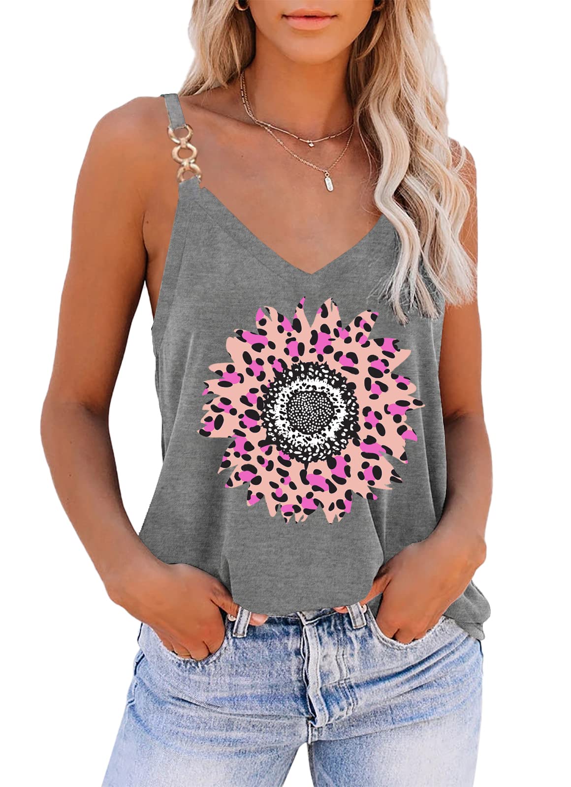 Trendy Floral Printed V-Neck Tank Tops for Women - Summer Casual Wear, Beach Outfits & Vacation Essentials