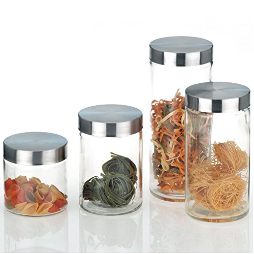 Kela Bera Airtight Storage Jars Set - 1.2L Glass & Stainless Steel Containers for Kitchen Pantry Organization | Transparent & Silver | Perfect for Dry Food, Coffee, Tea, Spices, and Baking Ingredients Storage