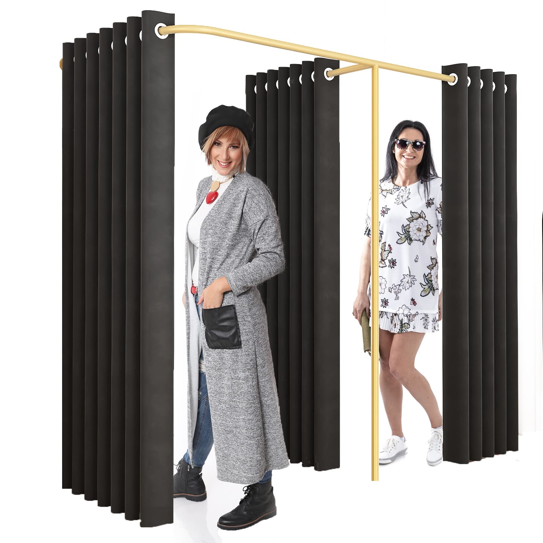 Double Fitting Room Dressing Divider - F-Shaped Changing Booth with 3 Blackout Curtains for Privacy | Portable Backstage Dressing Room for Clothing Stores, Boutiques & Shopping Malls | Perfect for Retail Fitting Areas, Event Backstages & Temporary Dressing Spaces